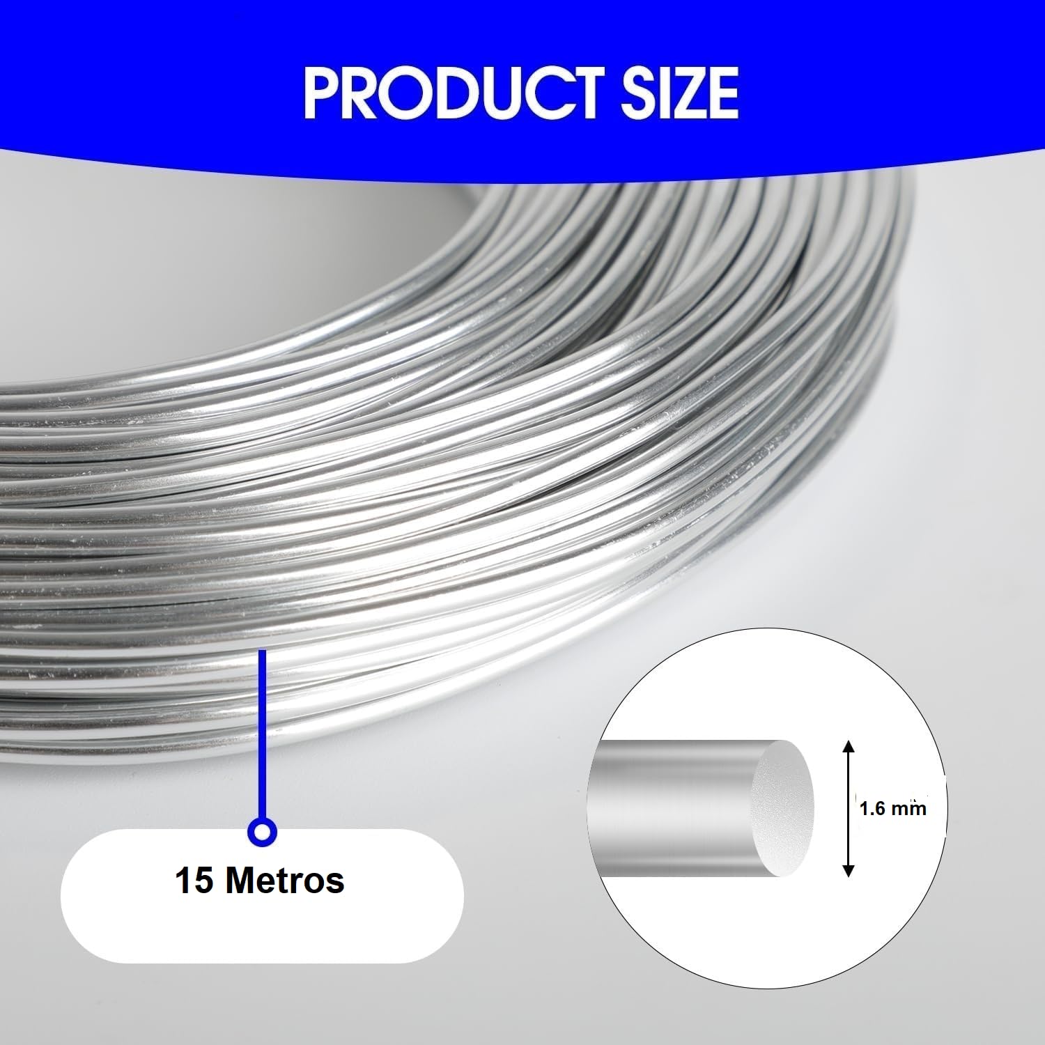 TECHZOCO Filo di ferro zincato, filo floreale, filo di artigianato, rotolo di filo di acciaio plastificato, filo di legatura flessibile, filo fai da te, diametro 1,6 mm, lunghezza 15 metri