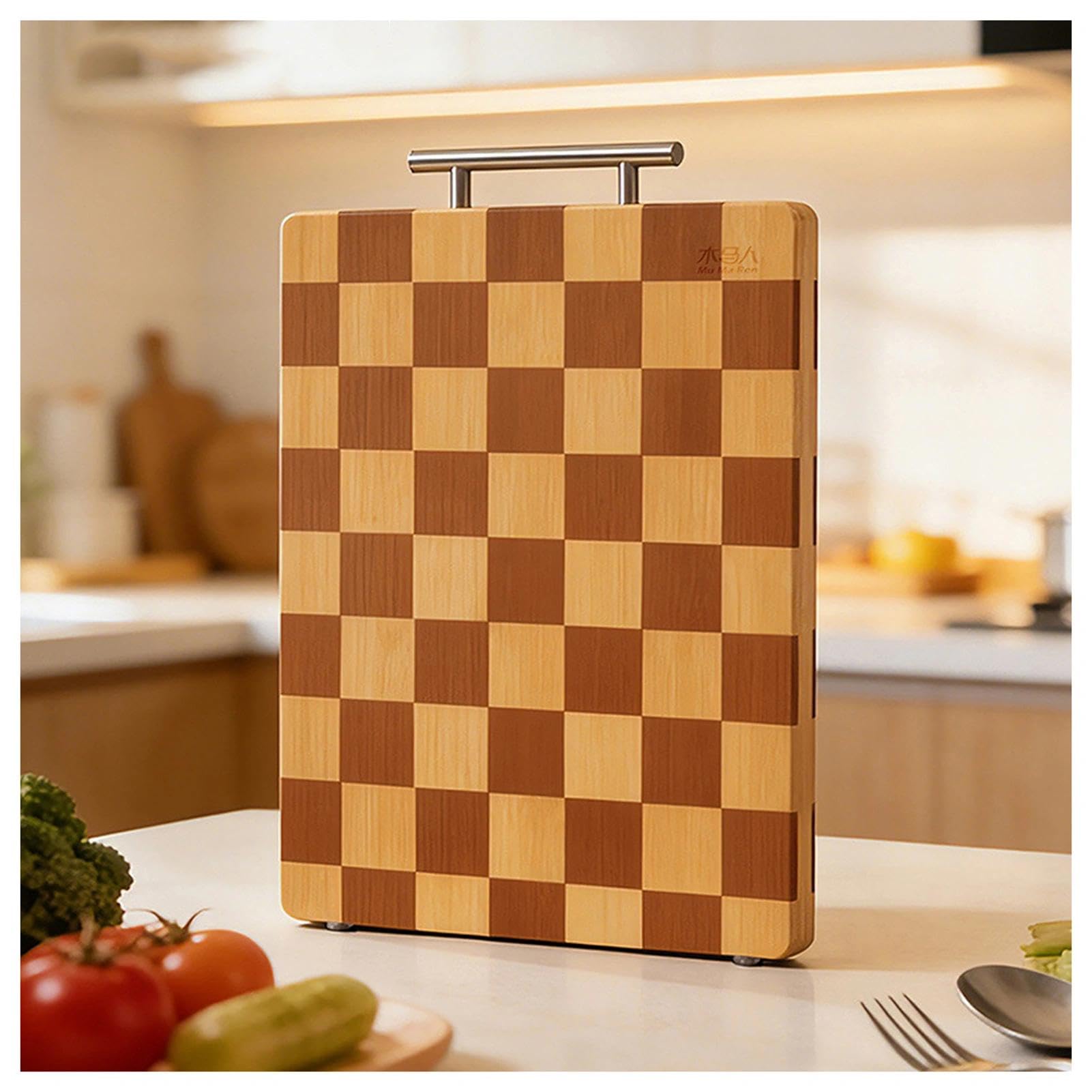 Tabla de cortar grande de bambú para cocina, tabla de cortar gruesa antideslizante con superficie de doble cara de grado alimenticio para carne, pescado, verduras