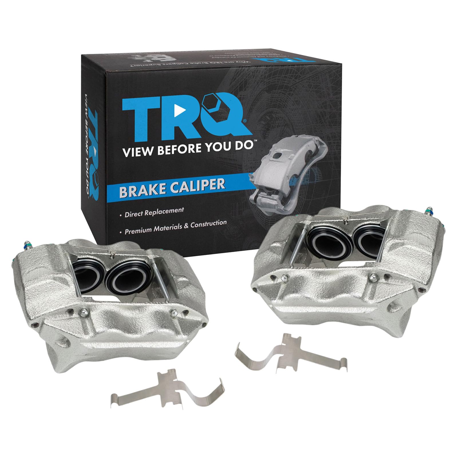 TRQ Front Brake Caliper Set Zinc Coated Brackets