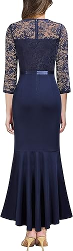 Miniatura 2 de MISSMAY Vestido largo formal de dama de honor con volantes y encaje floral para mujer