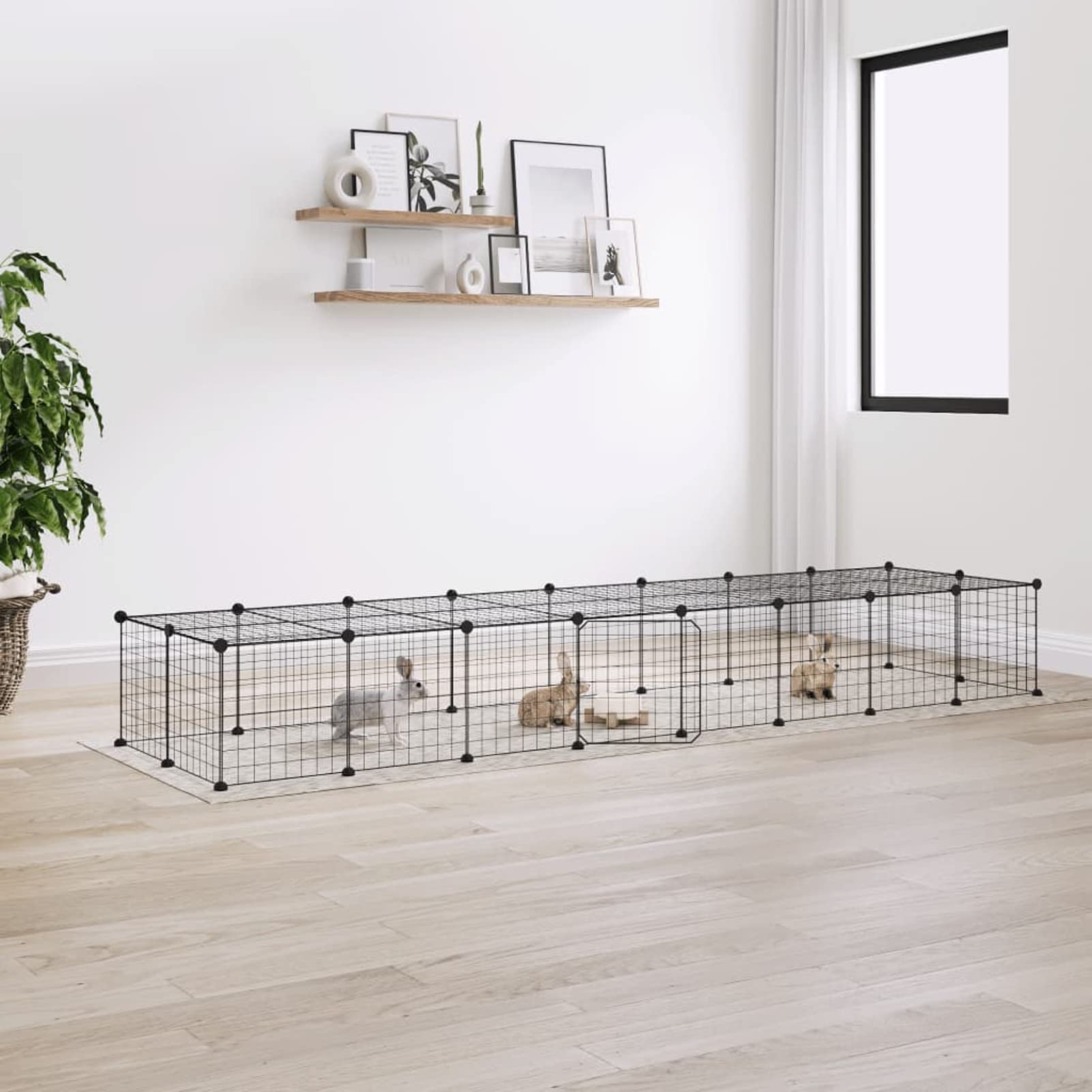 Jaula para Mascotas de 36 Paneles Puerta, JUNZAI Jaulas para Conejos, Jaula Cobaya, Recinto para Conejos, Valla para Mascotas, Parque para Conejos, Cosas para Conejos, Acero Negro 35x35 cm