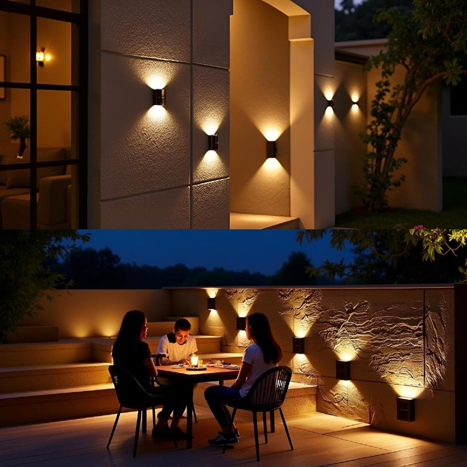 ASLIDECOR Solar Wall Lights UP Down 4 Pack,Illuminate Outdoor Sunlight Sensor Lamp IP65 Waterproof LED Modern Deck Lighting Decor for House Patio Porch