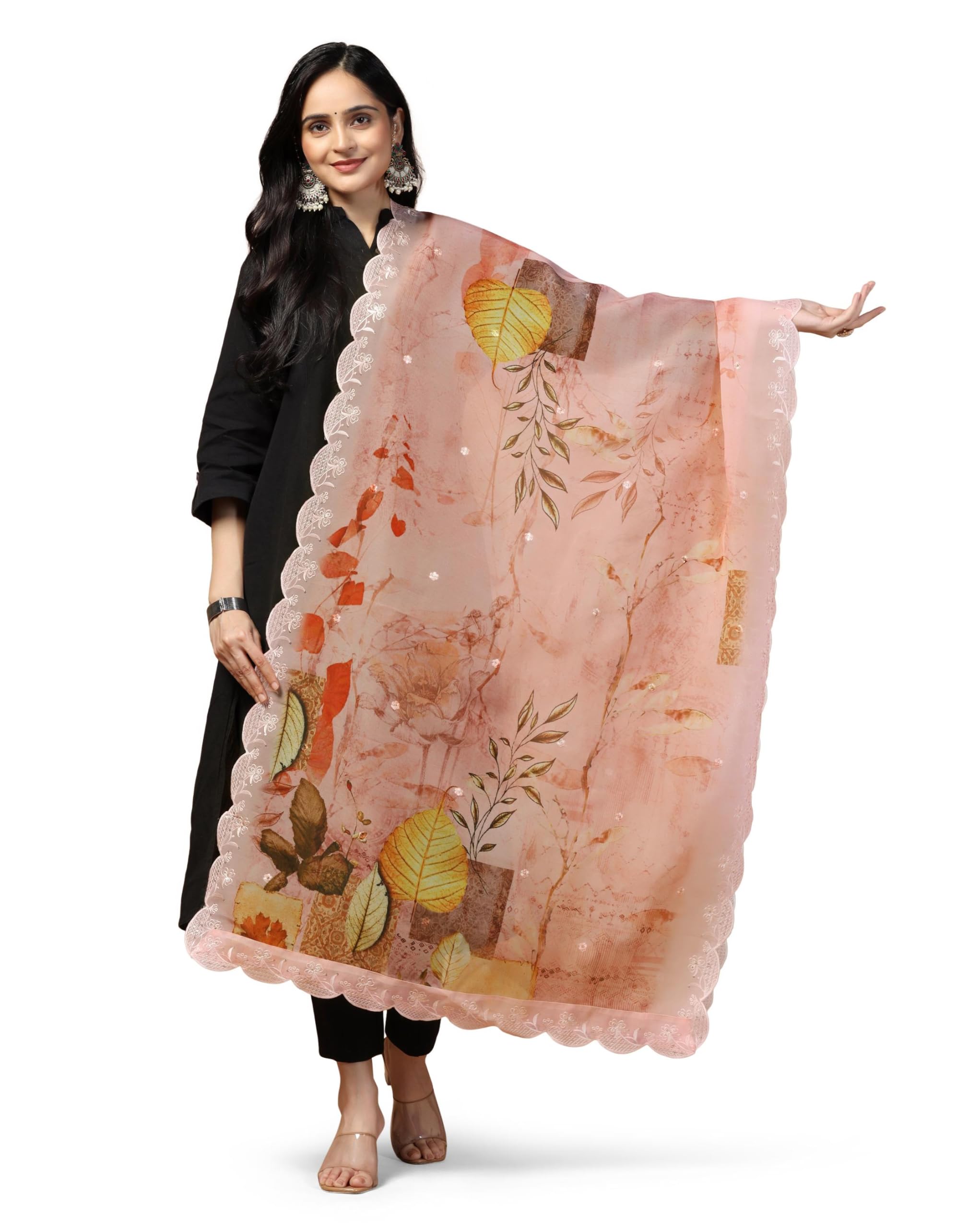 kaizen texo fab Orgenza Silk Dupatta with Multi-Sequence Embroidery and Digital Ethnic Print.Embroidery Work At Four Side Digital Ethnic Print Sequence Organza Dupatta For Women.-picture-11