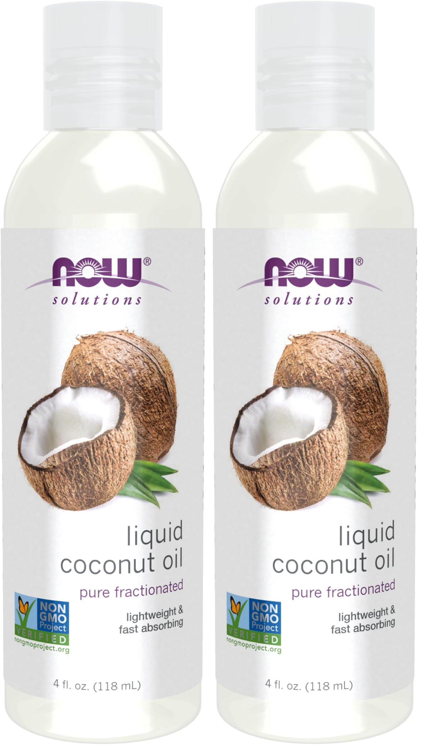 NOW Solutions, Liquid Coconut Oil, Light and Nourishing, Promotes Healthy-Looking Skin and Hair, 4-Ounce (Pack of 2)