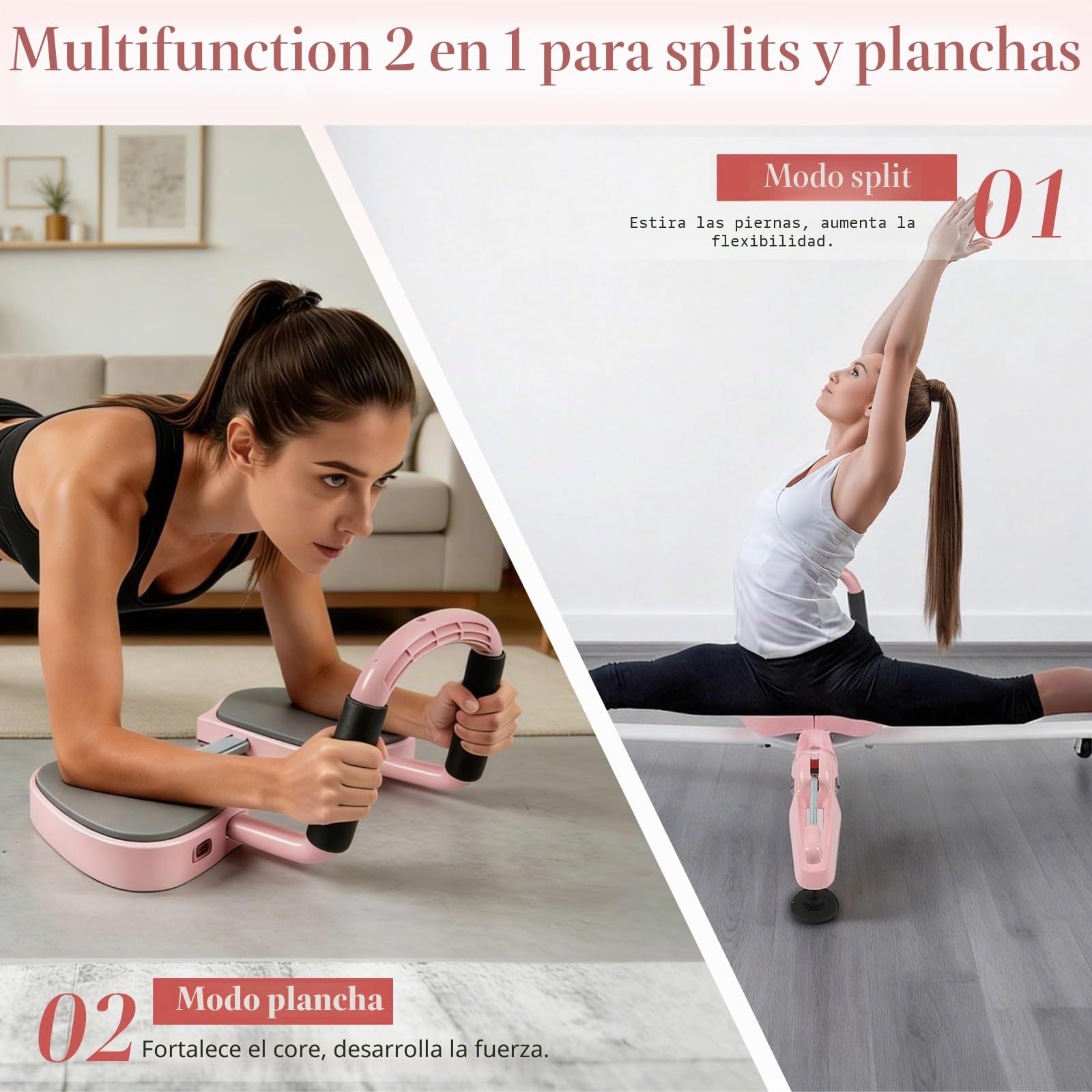 Máquina Estirar Piernas Plank 2 en 1, Barra Separadora de Piernas, Máquina de Estiramiento de Espagat, Ajustable 0 a 180°, Extensible 72 a 90 cm, para Ballet, Danza, Yoga, Artes Marciales, Gimnasia