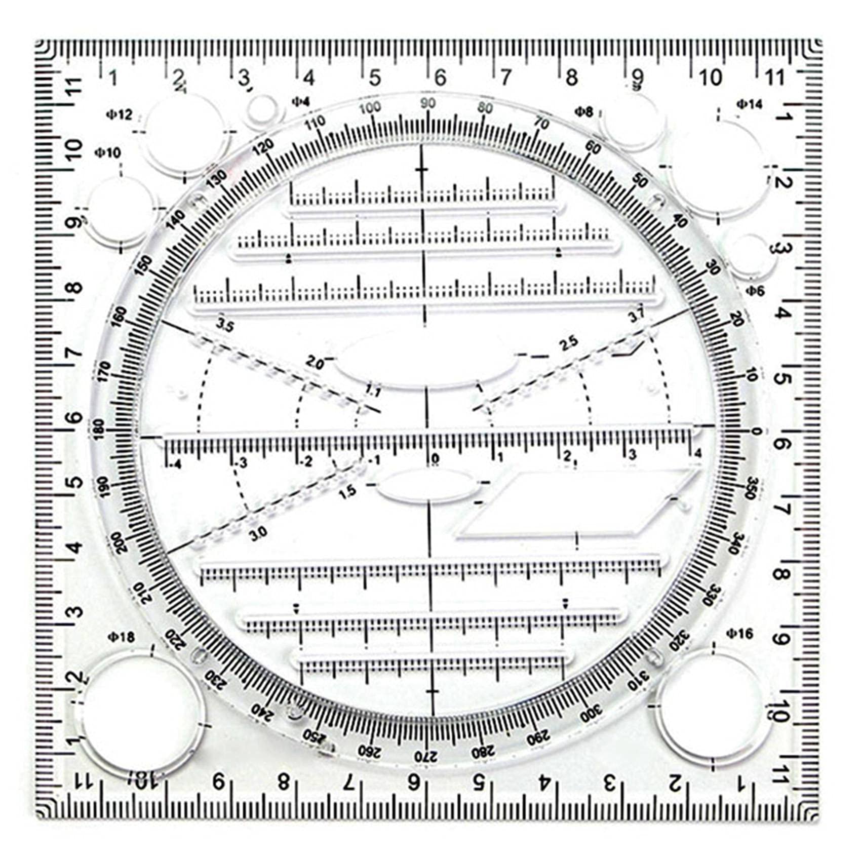 FUWIND Multifunctional Circle Drawing Template, Geometric Drawing Tool, Measuring Ruler, Rotatable Angle