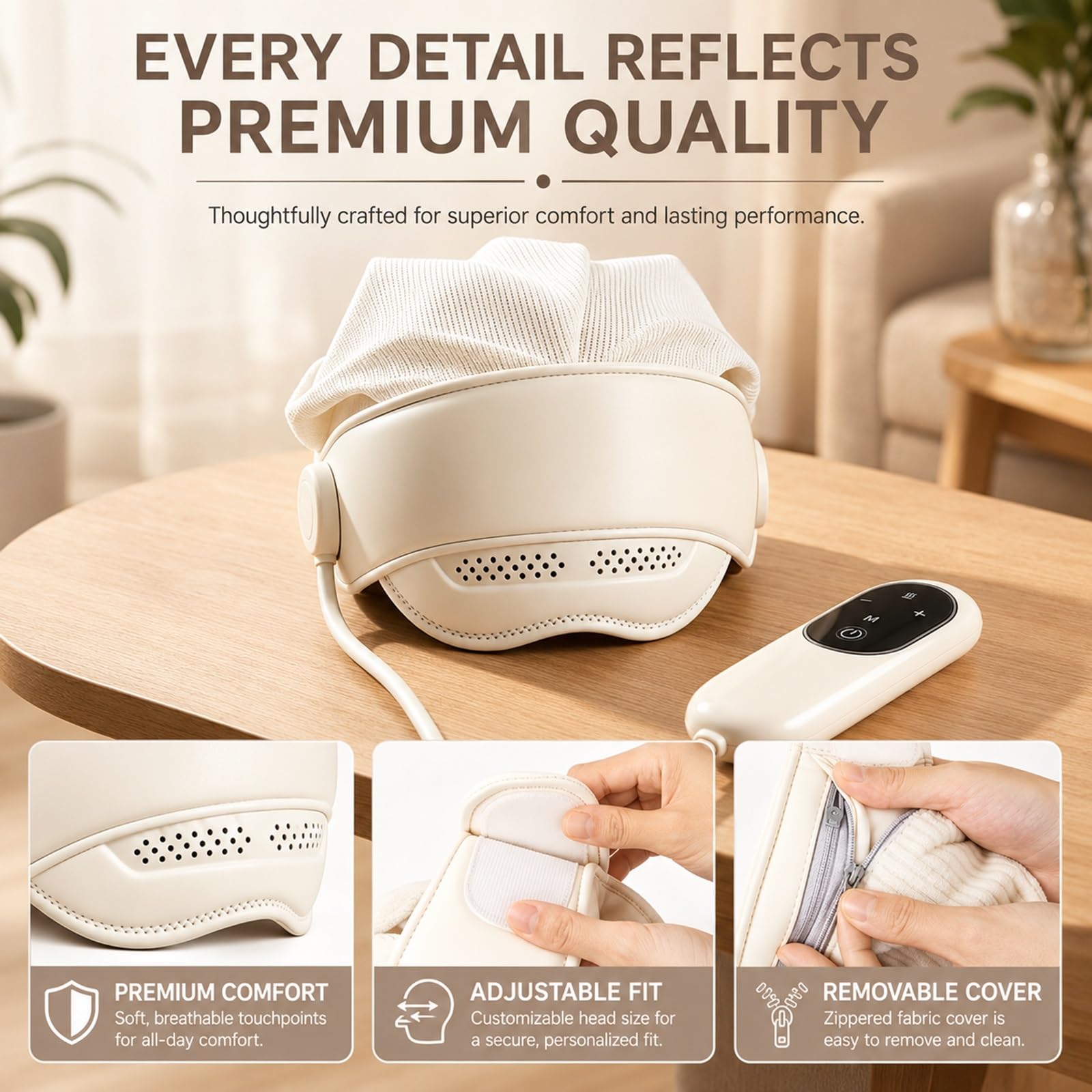 Masajeador Eléctrico Recargable 3 En 1 Para Cabeza Con Función Calor, Dispositivo Con Capucha Desmontable Para Masaje Cuero Cabelludo Y Ojos, Cuenta Con 6 Zonas De Bolsas Aire Envolventes