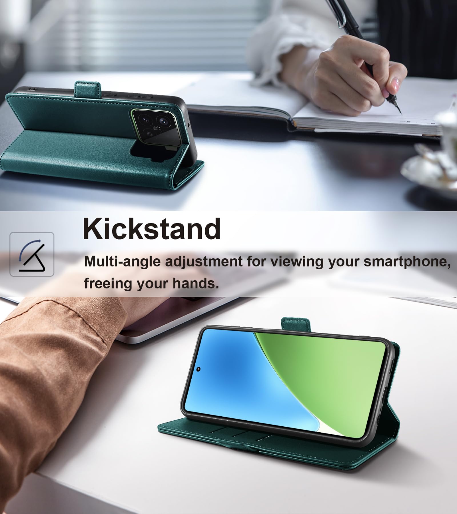 Yunubeyii Cover Libro per Xiaomi 15 - [Blocco RFID] Luxury PU Leather Portafoglio Card Holder Magnetic Phone Custodia con Kickstand, Cover Protettiva Antiurto, Verde