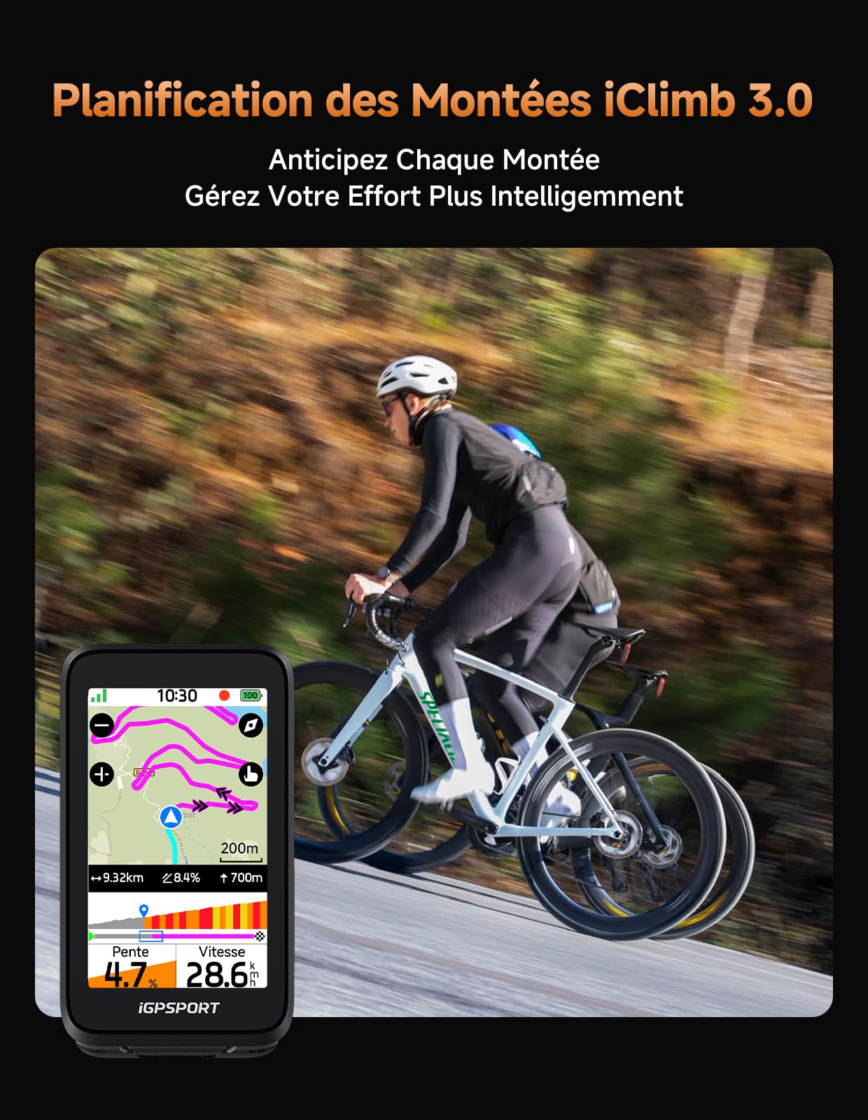 iGPSPORT BiNavi Air Compteur Velo sans Fil, 3" Tactile HD Navigation Vocale & Carte Prédiction de Virage sécurisée iClimb 3.0, 30h Compteur Velo GPS