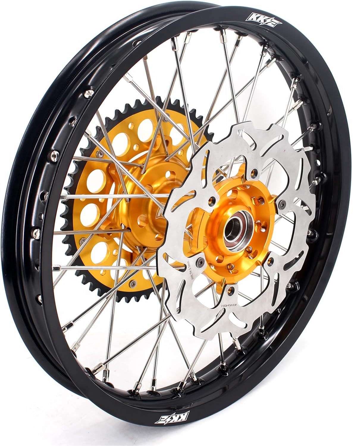 KKE 1.6 * 21 & 2.15 * 18 Enduro Motorcycle Wheels Rims Compatible with SUZUKI DRZ400S 2000-2025, DRZ400E 2000-07, DRZ400 2000-04 with 250MM Front Disc, 220MM Rear Disc,Gold Sproket, Gold Hub