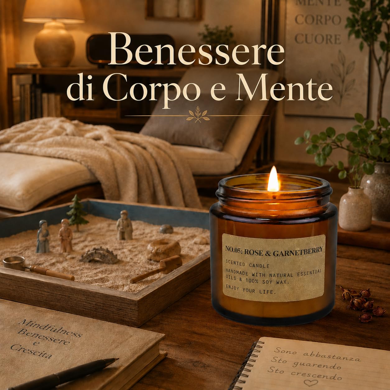 Candele Profumate Set di 8 Pezzi in Vetro, 800g Cera di Soia Profumo di Rose, Legno di teak, Amber, Menta und Grapfruit Aromaterapia Set Candele Compleanno Regalo per Mamma, Durata Fino a 200 Ore