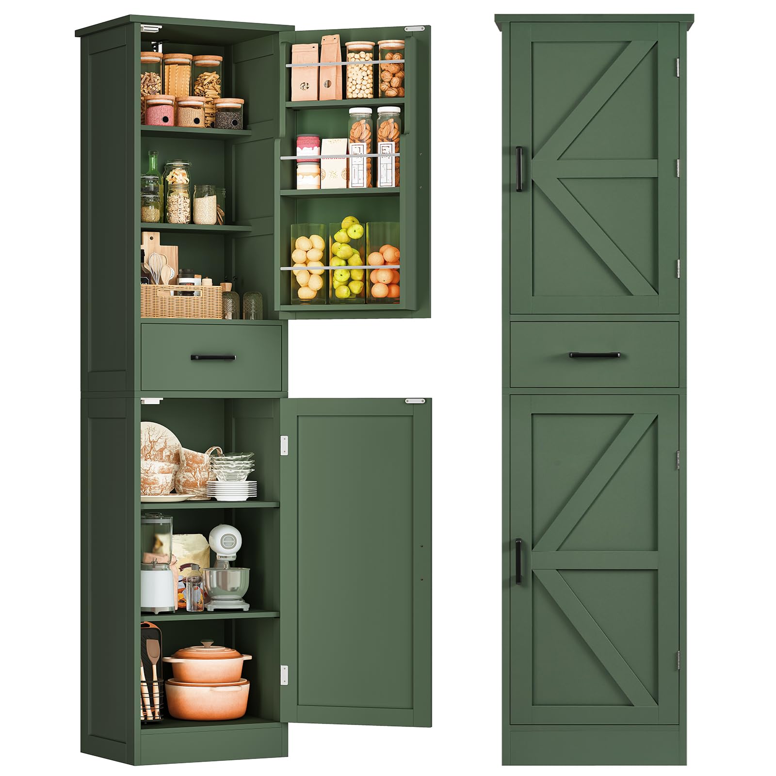 Tall Storage Cabinet with Door Shelves &amp; Drawer, Kitchen Pantry Cabinet