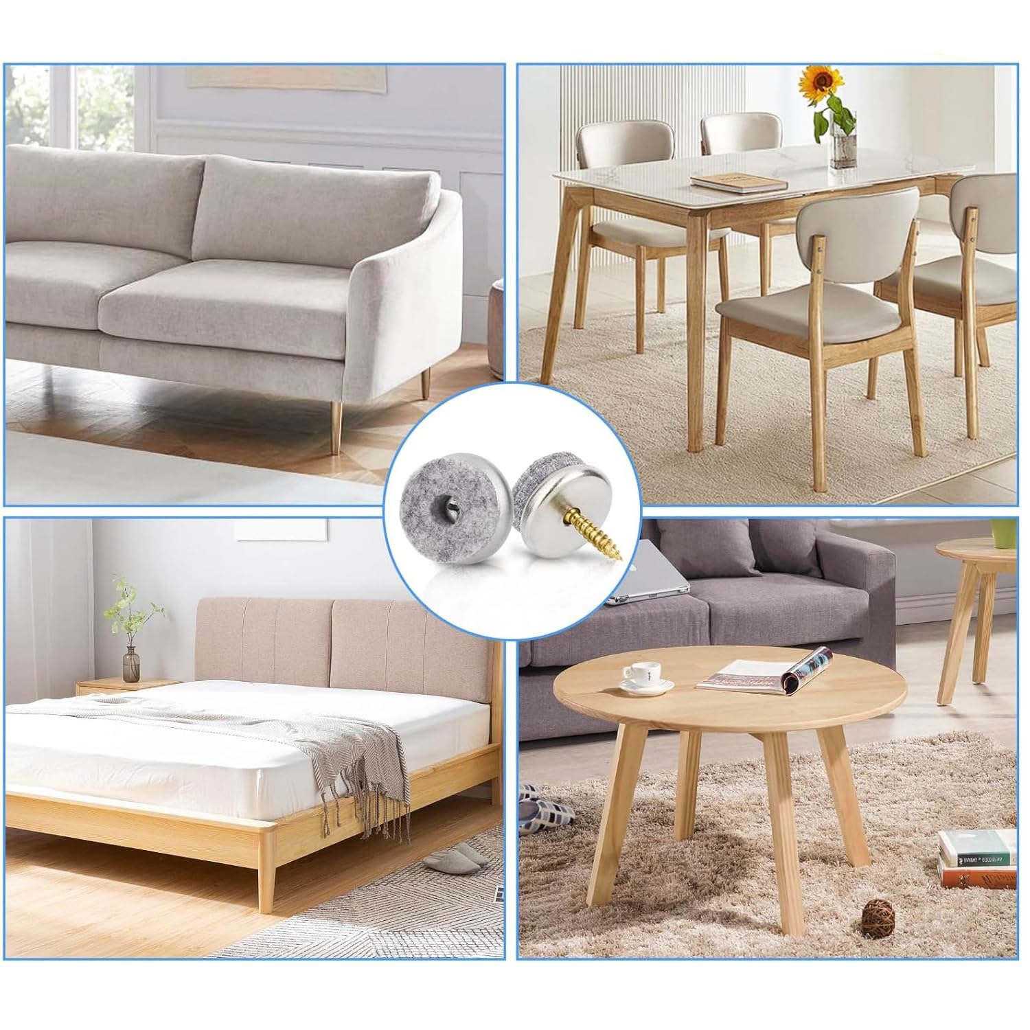 YUNYU 40pcs Screw-On Felt Pads for Furniture Legs 20mm Noise-Reducing Floor Protectors - Image 4