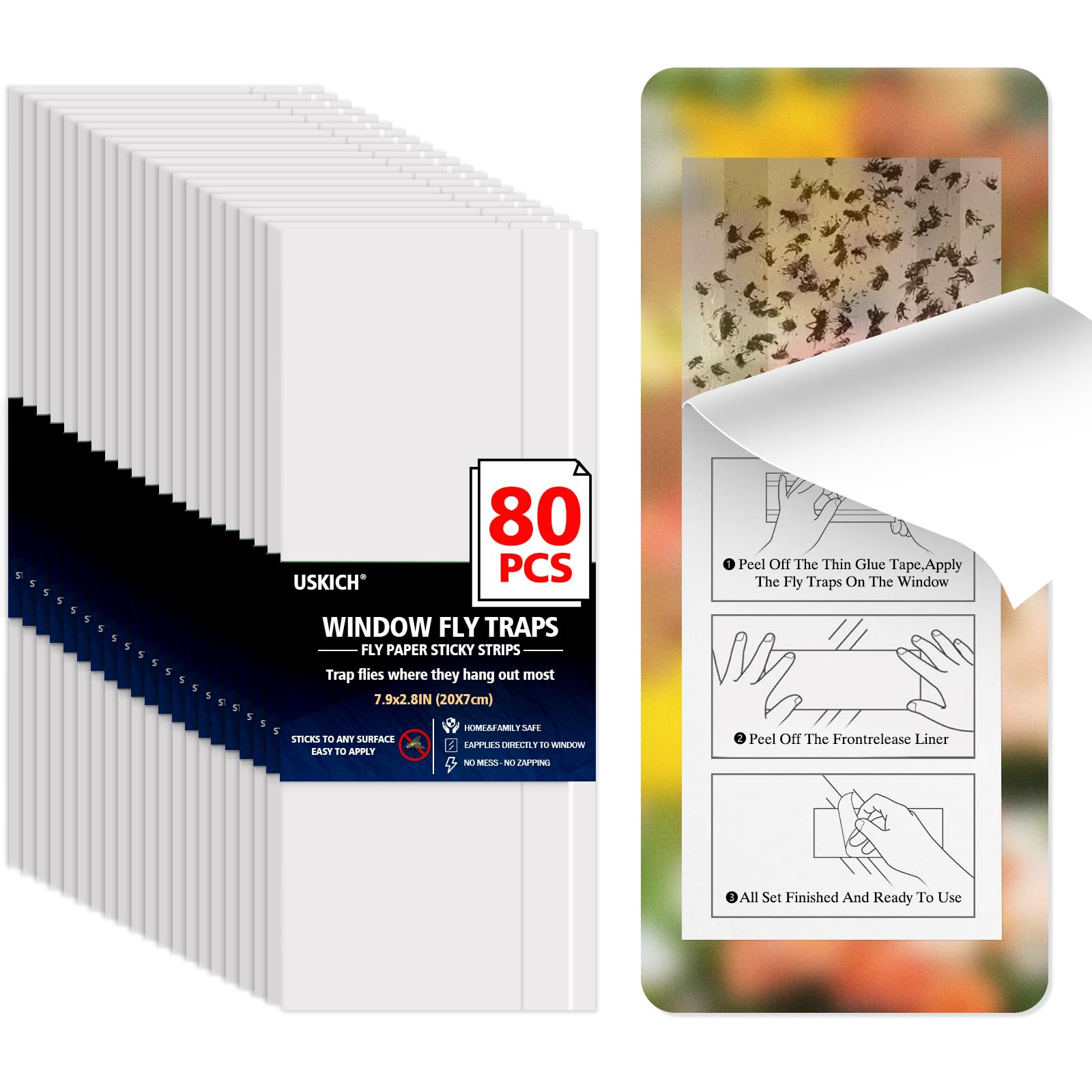 80 Pack Window Fly Traps Sticky,Clear Fly Paper Indoor for Home,Window Sticky Traps Fruit and Housefly Trap Indoor Fly Catcher Bug Traps Gnat Catcher Killer