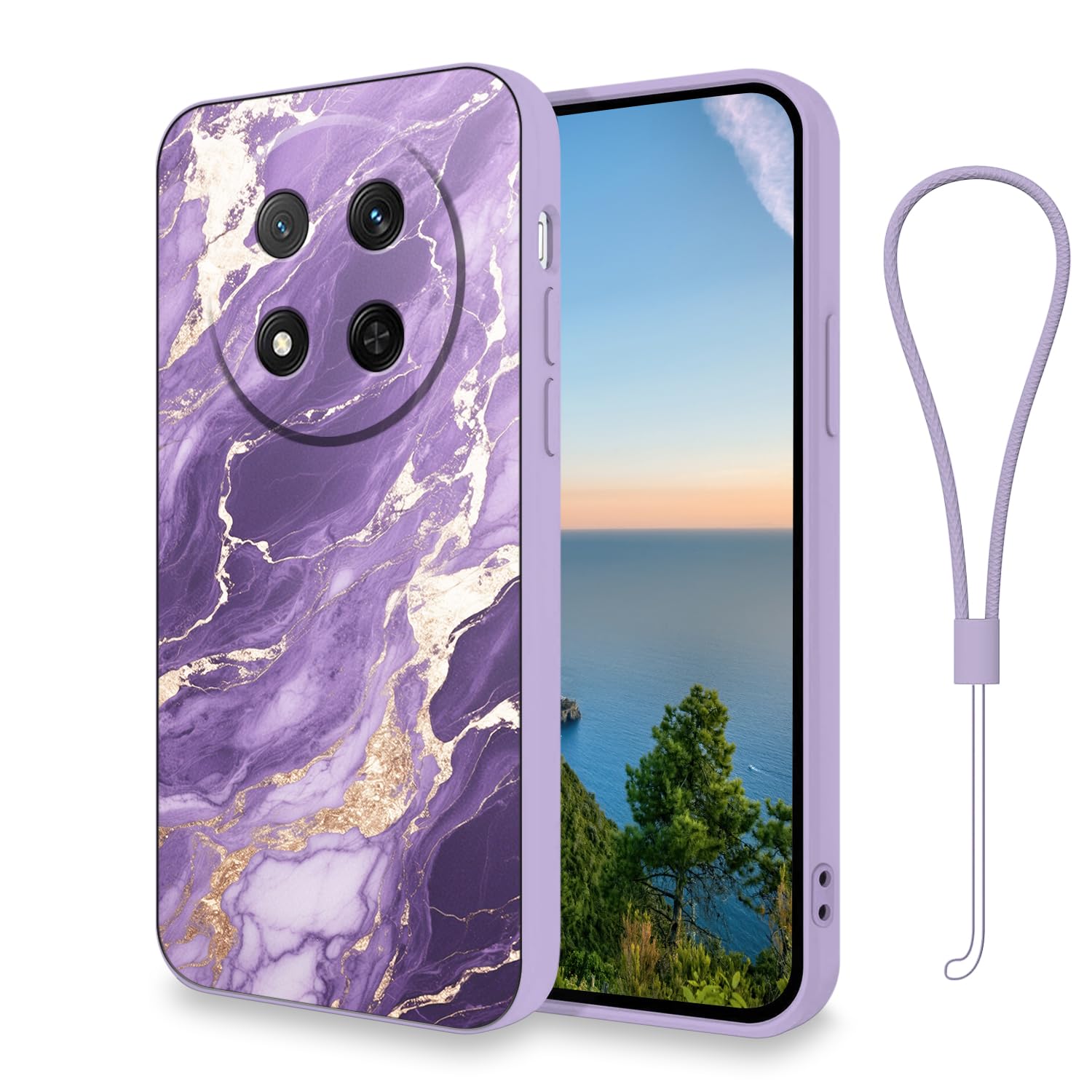 Hlgcokro for Honor Magic 7 Lite Case Silicone Slim Marble Design Shockproof Protection Phone Case for Honor Magic 7 Lite with Strap Bumper Cover (