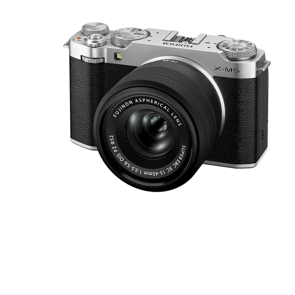 Fujifilm X-M5 26.1MP APS-C X-Trans CMOS 4 with 15-45 f/3.5-5.6 Lens|Retro Style mirrorless Compact Travel Camera|6.2k vlogging|High Speed Recording FHD 240fps|Advance AF for Street/Lifestyle - Silver — image 1 of 11