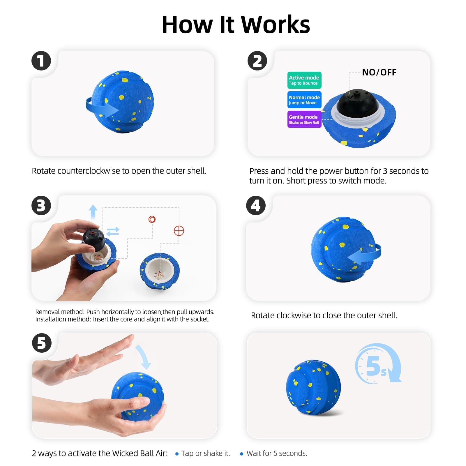 Balle interactive pour chien pour mâcheurs agressifs, jouets à mâcher pour chien, jouets d'enrichissement pour chien, mouvement automatique, rebondissement, rotation, rechargeable de type C