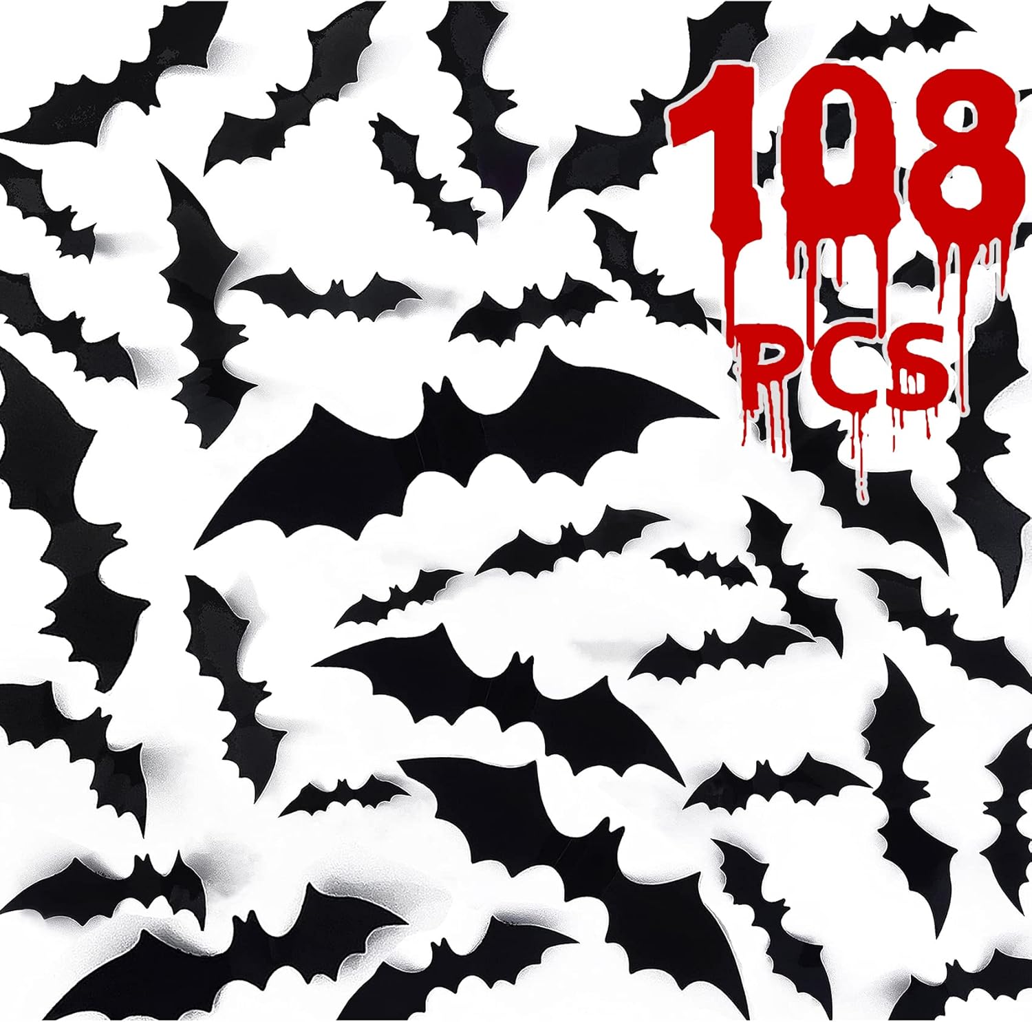 RMMD 108 PCS Halloween Bats 3D Bats Stickers Halloween Decorations Bats