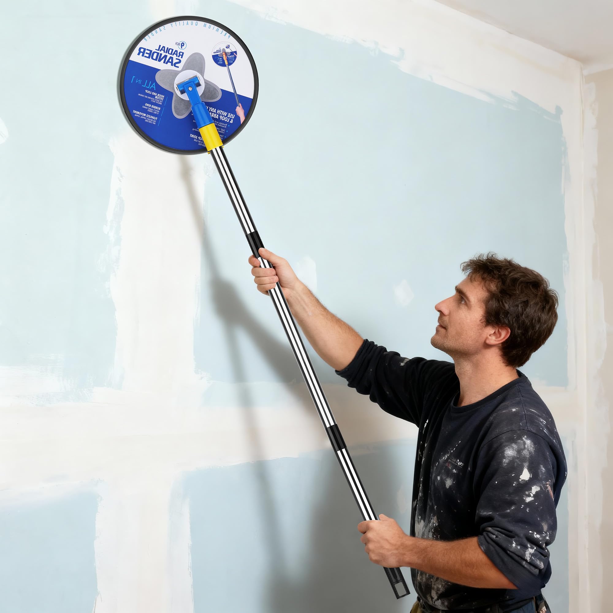 Fentar Ponceuse Placo à Perche Télescopique, 170cm avec 10 Feuilles de Papier à Poncer Remplaçables, Ponceuse Murale à 360° avec Papier de Verre pour Ponçage Facile des Murs et Plafonds