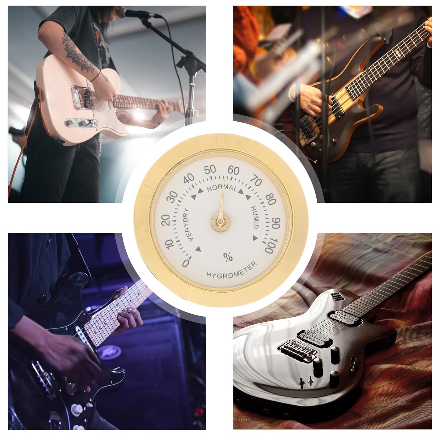 TEHAUX Portable Round Guitar Humidity Alloy Frame Compact Hygrometer for Violin Instrument Care Accurate Humidity Control Gauge for Musician Gift