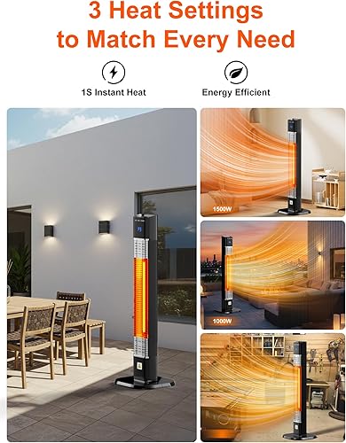 Miniatura 3 de Uthfy Calentador eléctrico para patio al aire libre, calentador infrarrojo de 1500 W con temporizador de 24 horas, control remoto, impermeable,