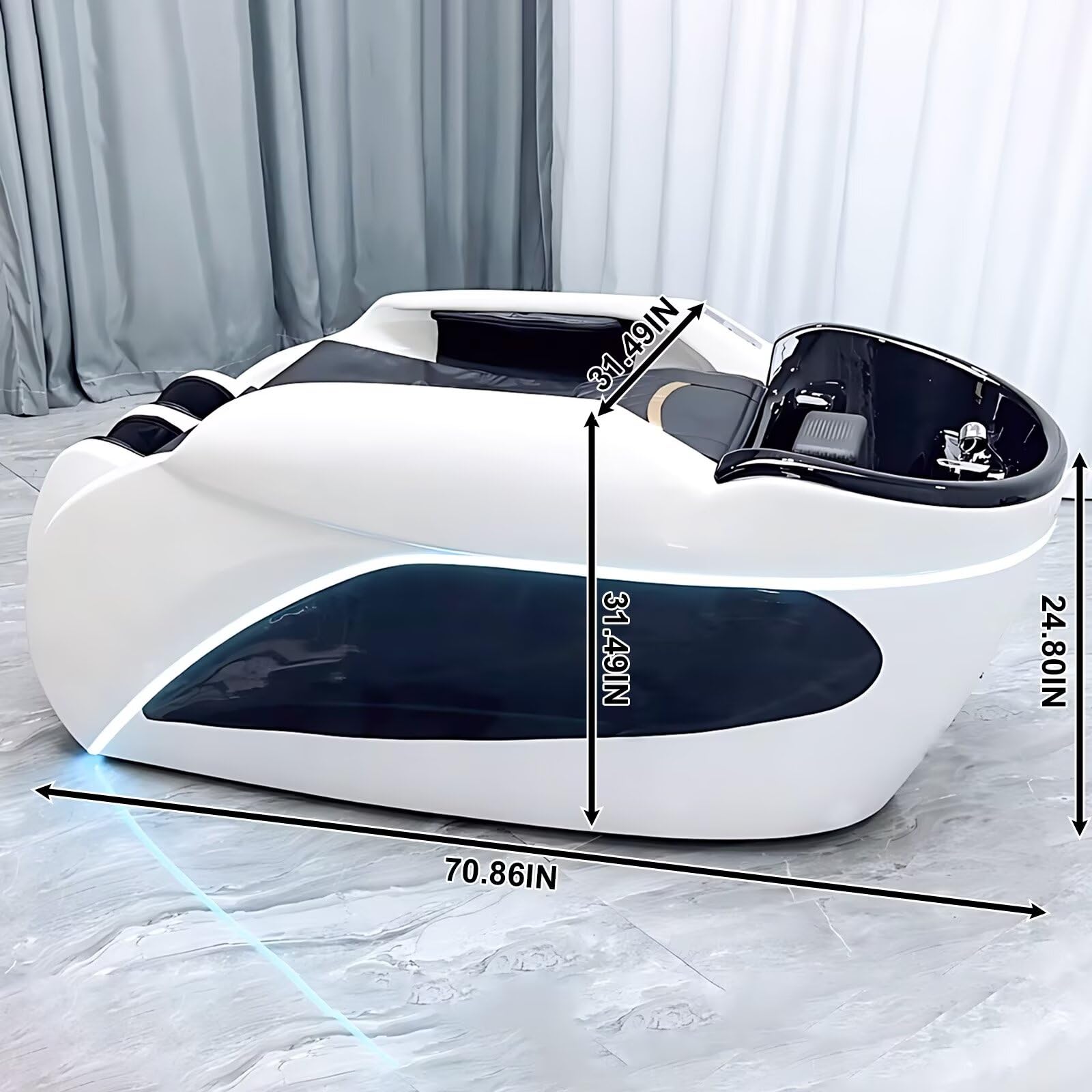 Professionelle Salon-Massageliege mit Rückenheizung, Einteiliges Design Aus Weißem Glass-Stahl, Vielseitig Einsetzbare Massageliege Und Kopf-Spa-Ausstattung