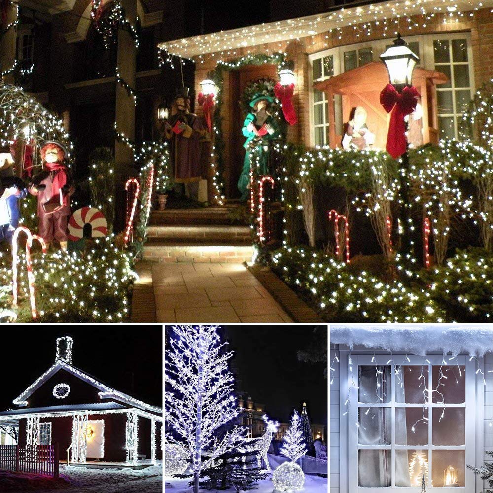 BrizLabs Luci Natalizie a Batteria 10M 100 LED Bianco Freddo Luci Stringa 8 Modalità Impermeabile Cavo trasparente Catena Luminosa Decorazioni Natalizie per Giardino, Albero di Natale, Matrimonio
