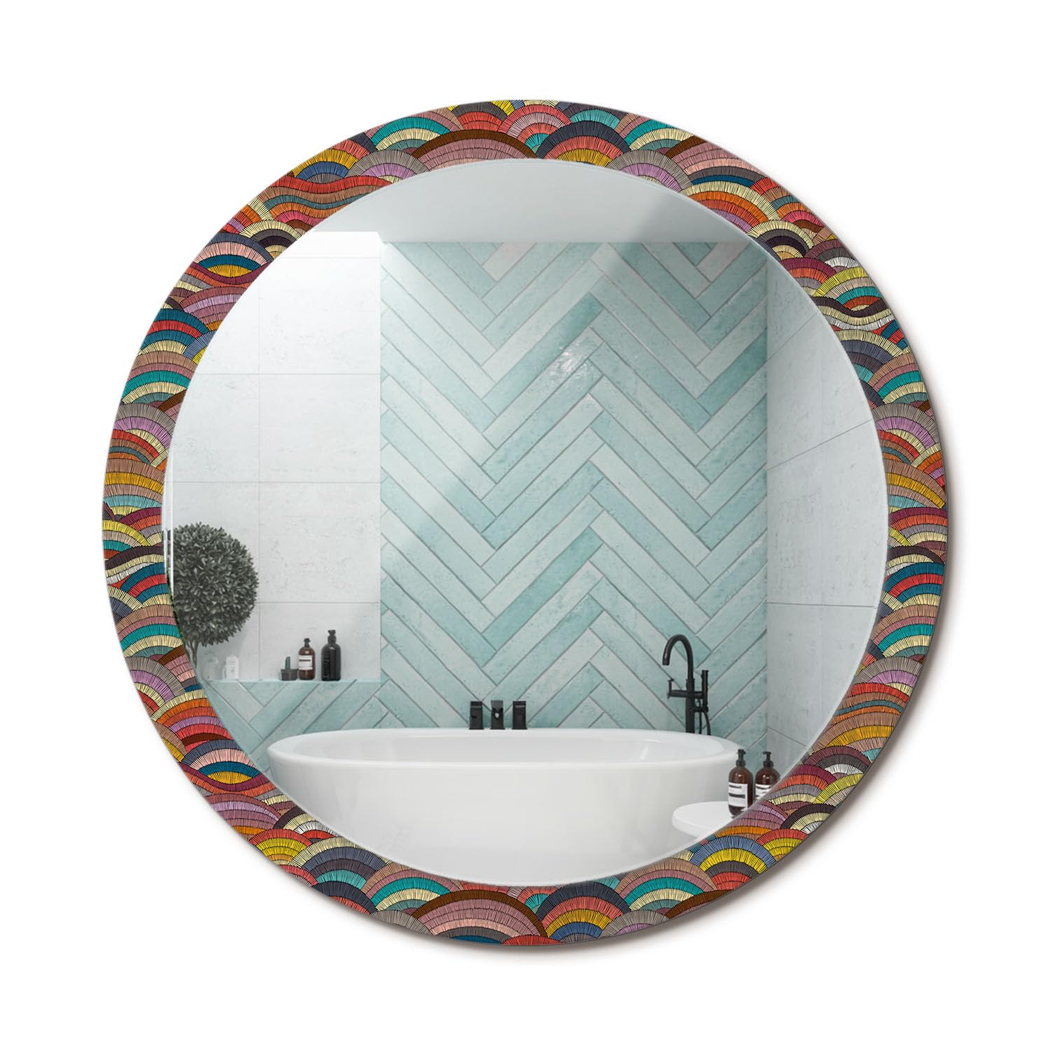Miroir Rond Cadre Verre Imprimé Décoration Murale Moderne Ornement Design fi100 Raffiné