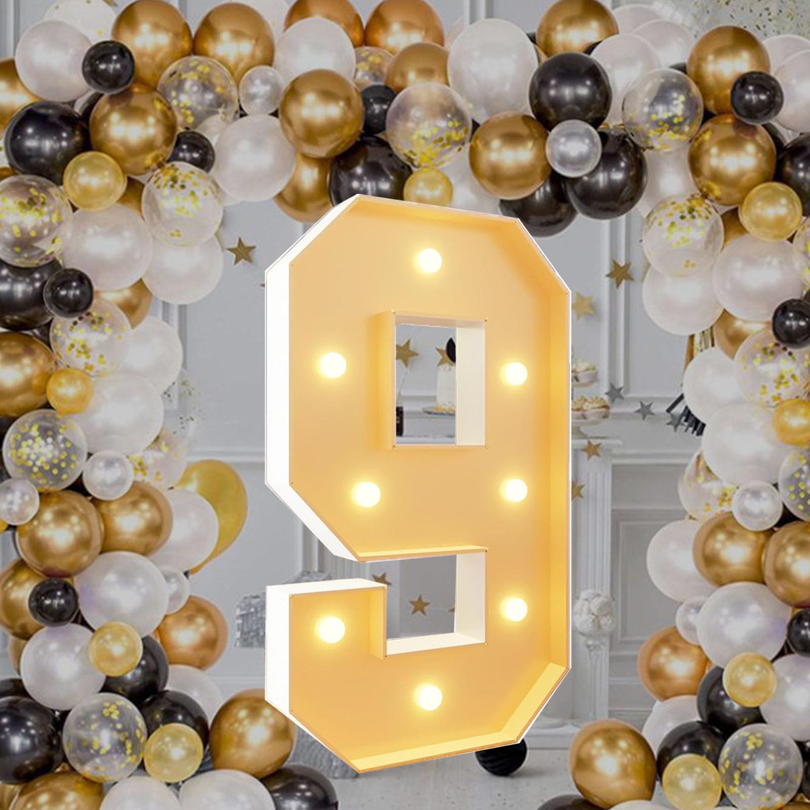 Marquee Light Up Number 9, Giant LED Light Sign Warm White Glowing Mosaic Light Pre-cut Foam Decor for Birthday Proposal Wedding