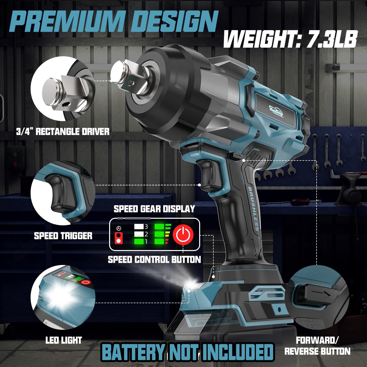 SOARFLY 1/2" Cordless Impact Wrench 1106Ft-Lbs (1500N.m) | 21V Brushless High Torque Impact Gun, 2x4.0Ah Batteries, Variable Speed, LED Light, 5 Sockets for Truck RV Car Tire Repairs product image 17