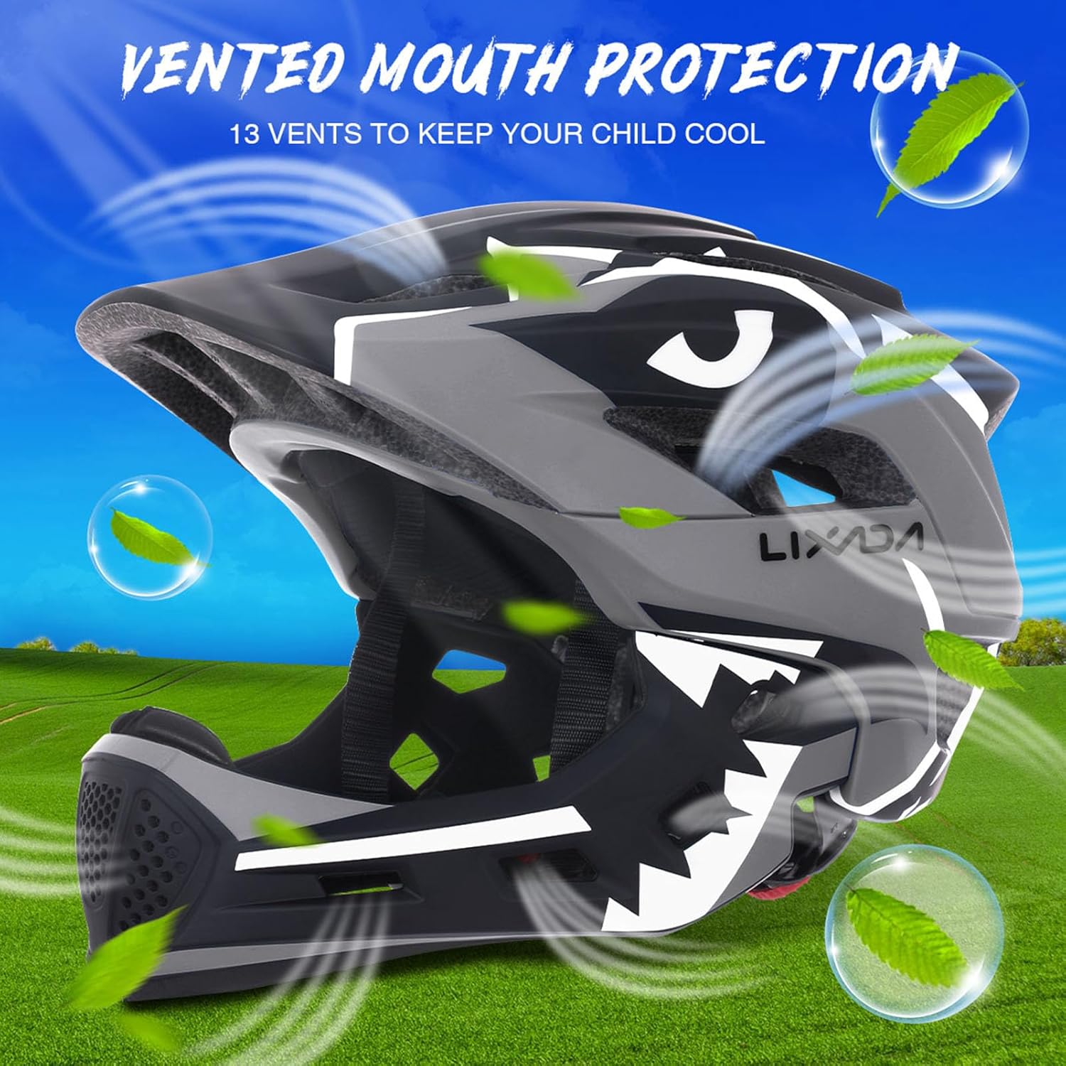 Lixada Kids Bike Helmet Adjustable Detachable Full Face Helmet for Cycling Helmet for Children Bicycle, Skateboard, Scooter, Protective Gear (20.5-22 Inches)