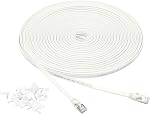 Amazon Basics Cat 7 Gigabit Ethernet Patch Internet Cable, Flat - 30FT, 1Pack, White - Include 15 Nails