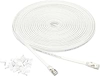 Vista 6 de Yaxa Basics Cable de conexión Ethernet RJ45 Cat 7, plano, 600 MHz, sin enganches, incluye 15 clavos, 30 pies, color blanco