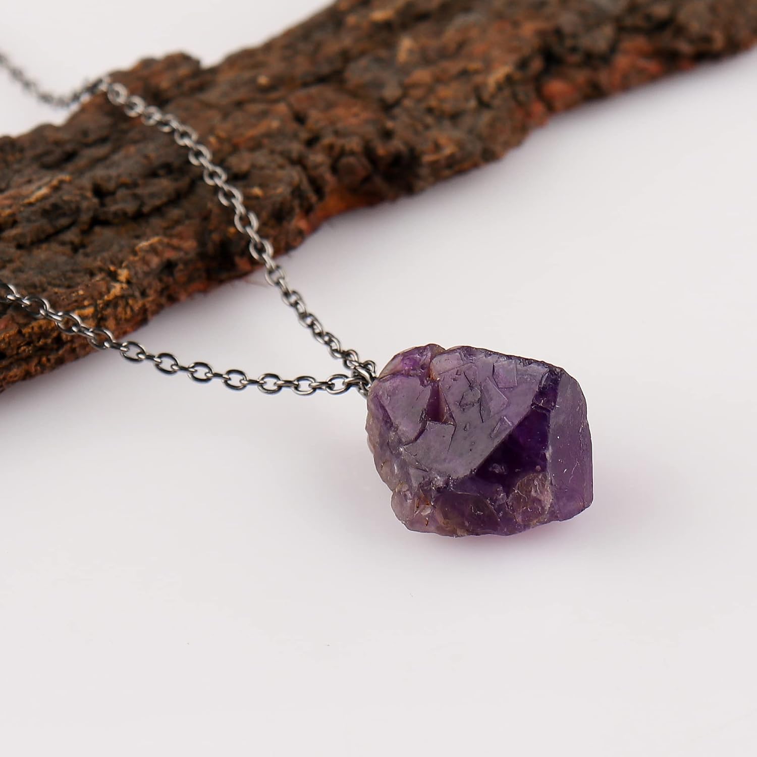 Natural Raw Dainty Pendant Necklace, Rough Crystals, Handmade Dangle Jewelry, Genuine Rough Gemstone Pendant, Gift For Her,18 inch Black Plated Adjustable Chain, Mother's Day Gift - Image 2