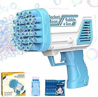 Bubble Gun, Bubble Machine for Kids, 32 Hole Rocket Boom Bubble Guns for Toddlers, Bubble Blower with Colorful Lights Birthday Party Favors Gift, Bubble Blaster Summer Outdoor Activity Children's Toys