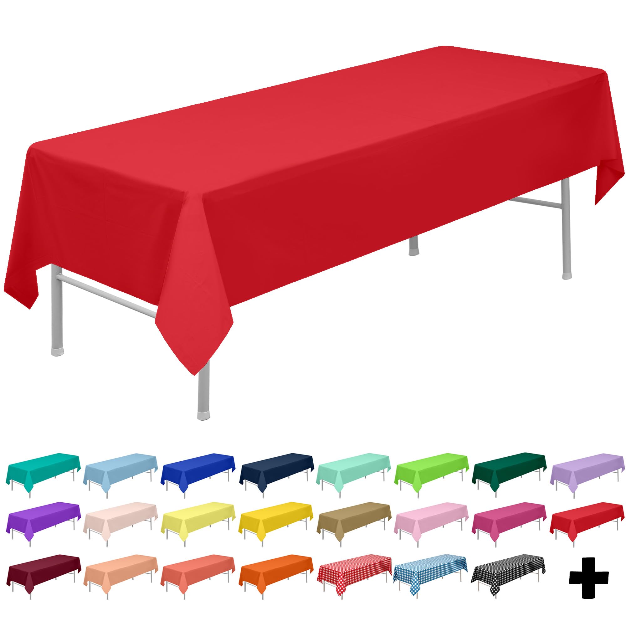 PARTY ULYJA Czerwone plastikowe obrusy jednorazowe, 3 sztuki, 137 x 262 cm, winylowe obrusy na prostokątne stoły do 2,4 m, do kuchni, jadalni, gospodarstwa domowego