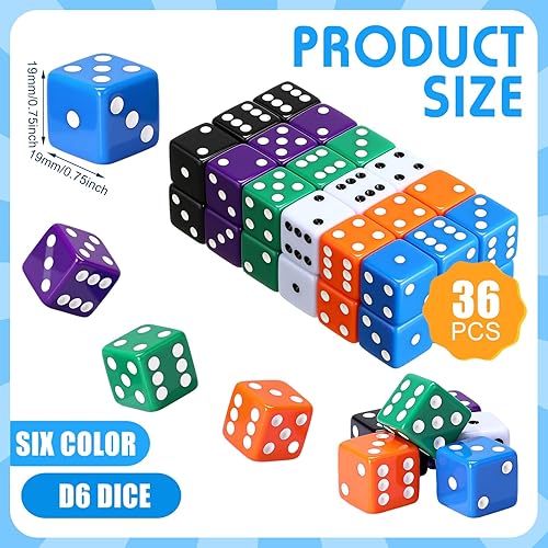 Miniatura 9 de 36 piezas de 0.748 in juego de dados de fiesta temática de casino acrílico grandes D6 opacos a granel para juegos de mesa, suministros de fiesta