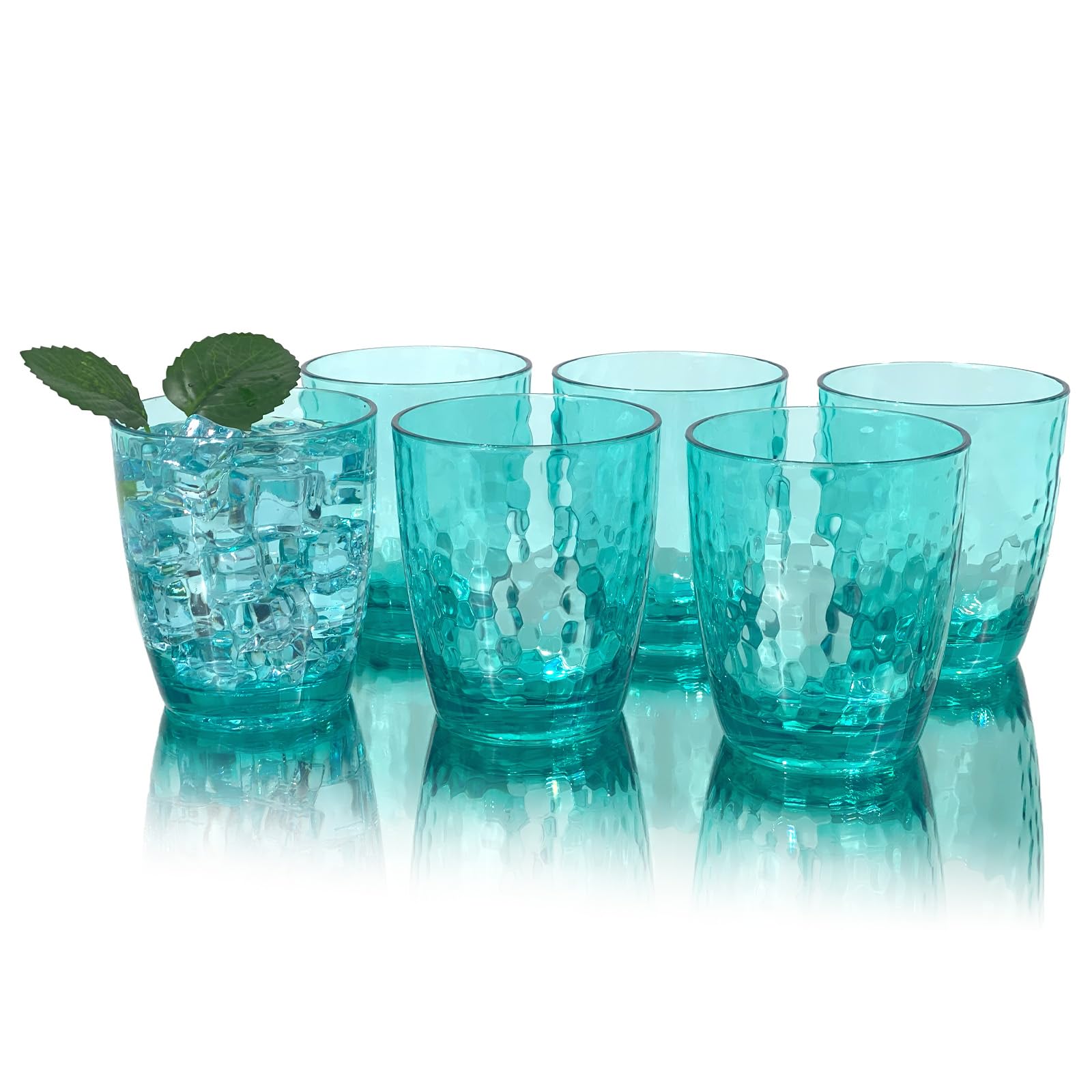 Yanglonghui 26-Ounce Plastic Tumblers (Set of 6), Reusable Plastic Mugs, BPA-Free Acrylic to Drink Mugs, Shatter Resistant, Textured Interior, Dishwasher Safe (Cyan, 15 Ounce)