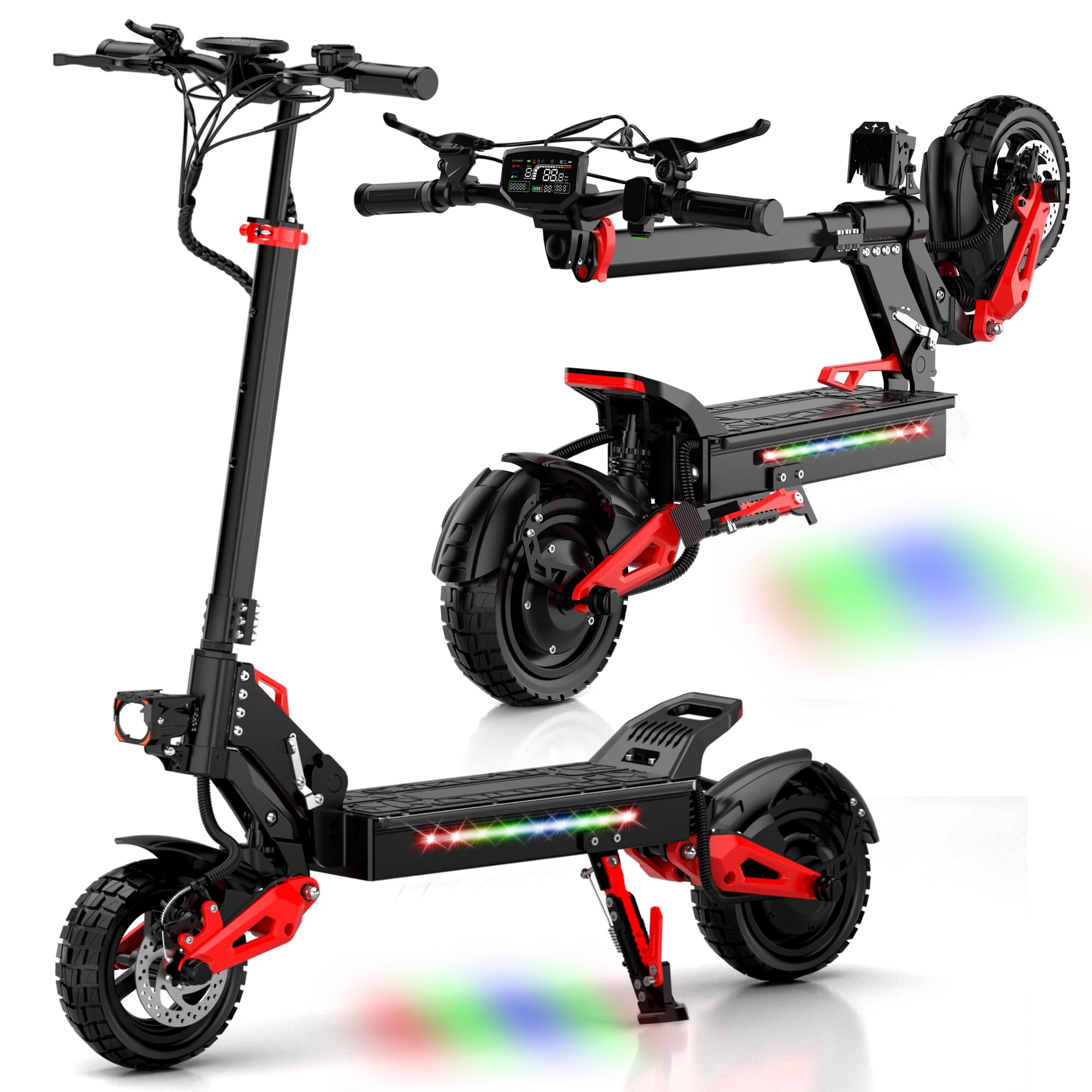 Electric Scooter Adults,1200/1600W Motor, 30/34 MPH Top Speed &amp; 30/40 Miles Range, 48V 18/21AH Big Battery, 10/11" Off-Road Tire Folding E Scooter with Seat, Dual Braking System, Double Suspension