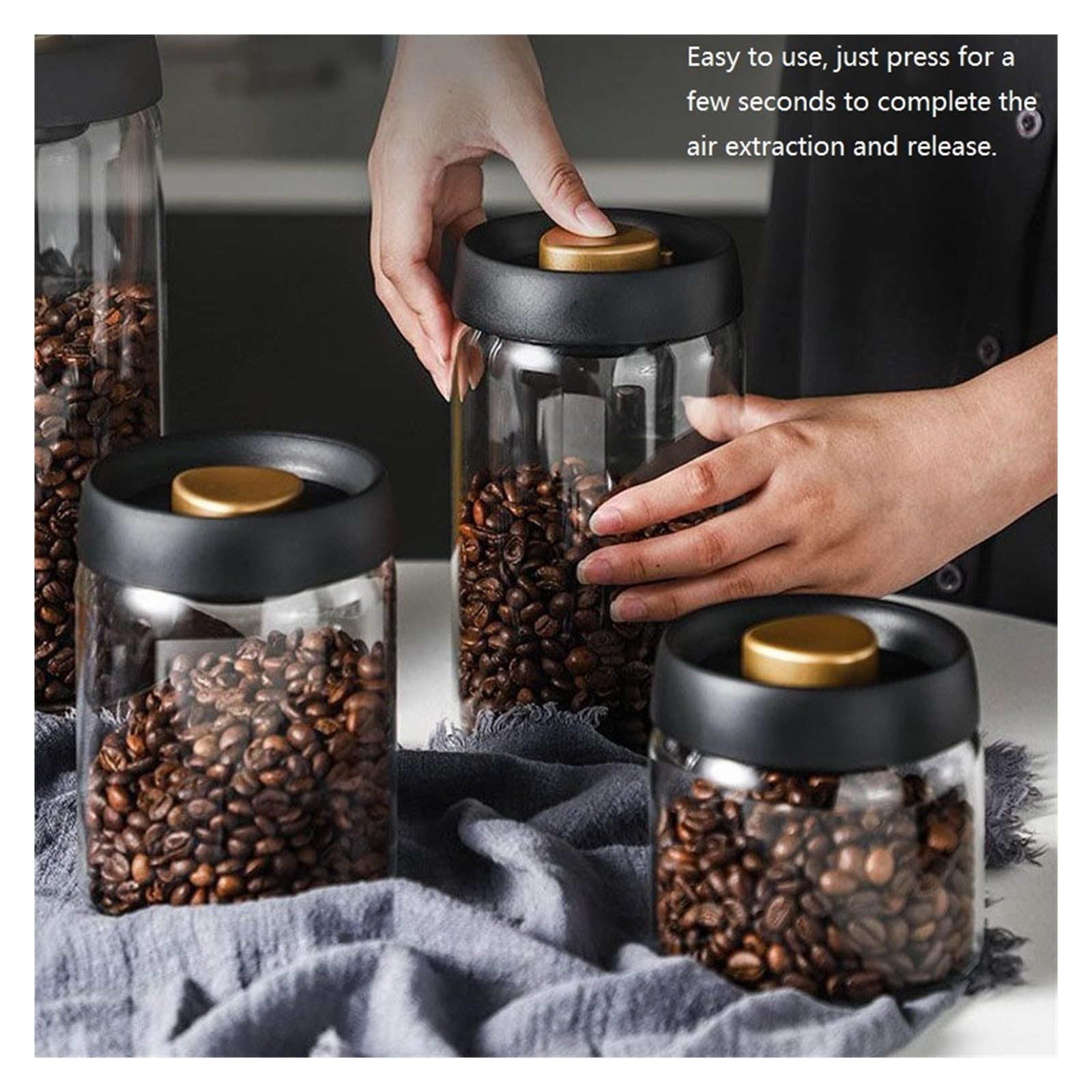 Contenitore sottovuoto per conservare chicchi di caffè, KFSN01 | Contenitore in vetro, chiusura ermetica, misura S, oltre 501 ml, 1 pz(1800ML)