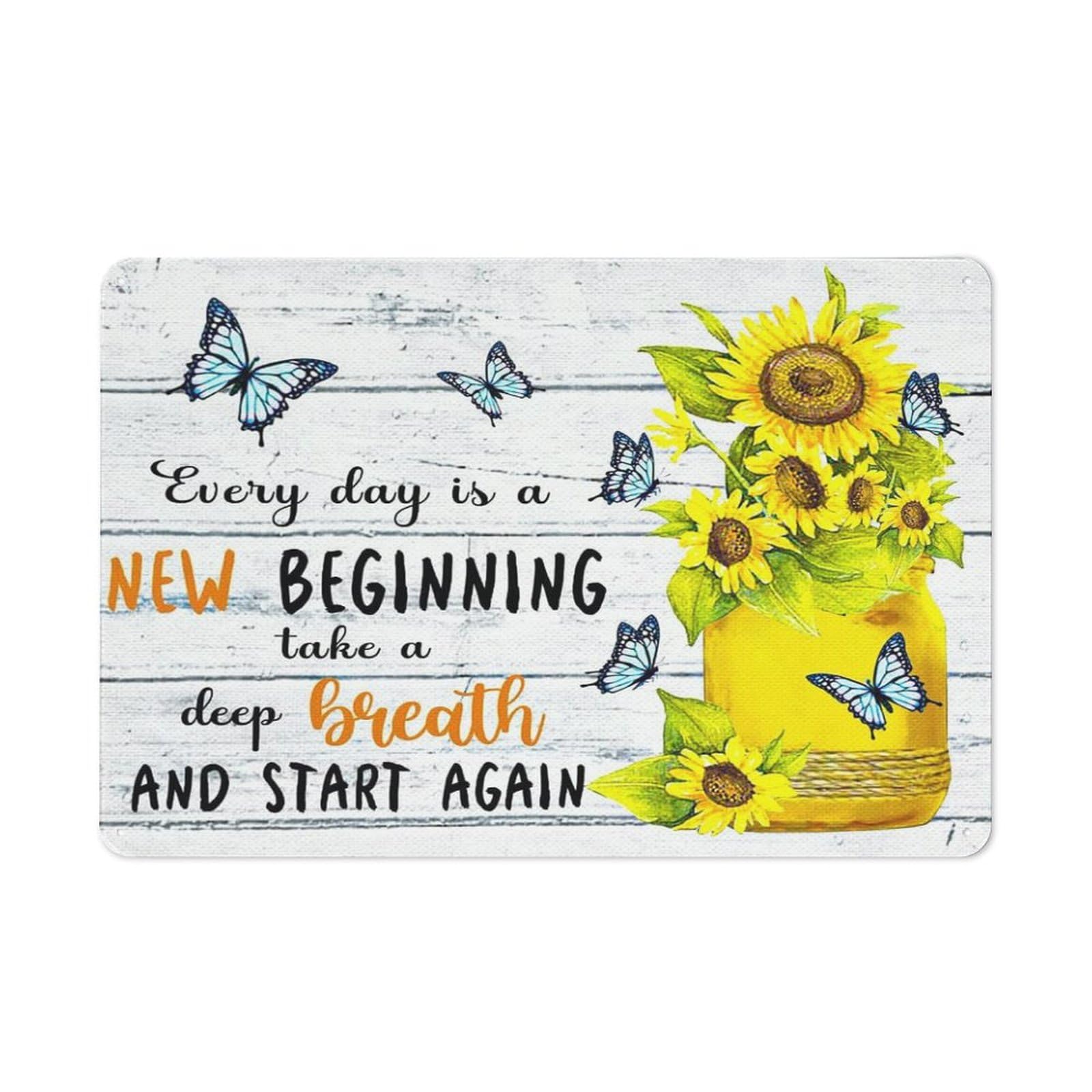 kisoyo Rustic Metal Tin Sign Every Day Is A New Begining Inspirational Wall Art,Take A Breath Positive Moticational Wall Art For Girls Women Living Room Office Bedroom Home Decor 8x12 Inch