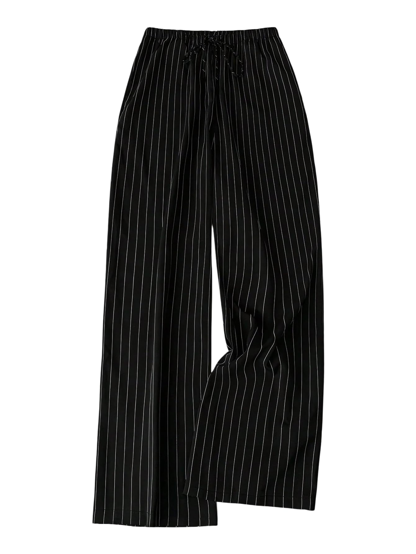 WDIRARA Womens Striped Wide Leg Pants Elastic High Waisted Loose Pants