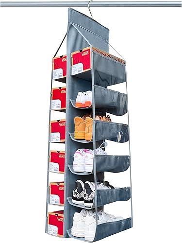 Zapatero colgante, bolsillo grande, organizador de zapatos colgante para armario, ahorro de espacio, 1 paquete, gris