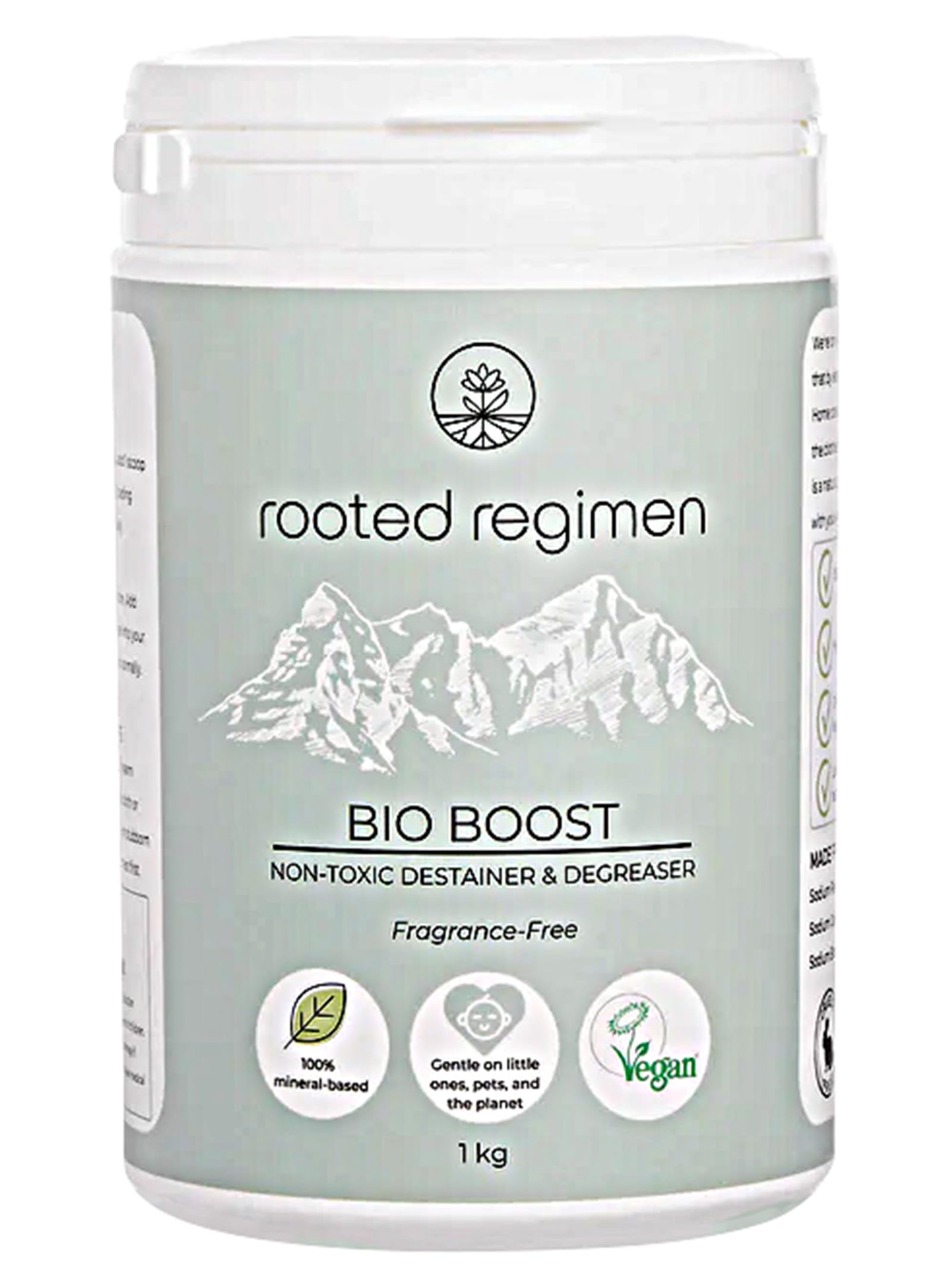 Rooted Regimen Bio Boost, 1 KG, Natural Laundry And Surface Stain Remover, Fragrance-Free, Safe For Little Ones, Hypoallergenic, Made With Just 3 Non-Toxic Natural Mineral Salts, Biodegradable