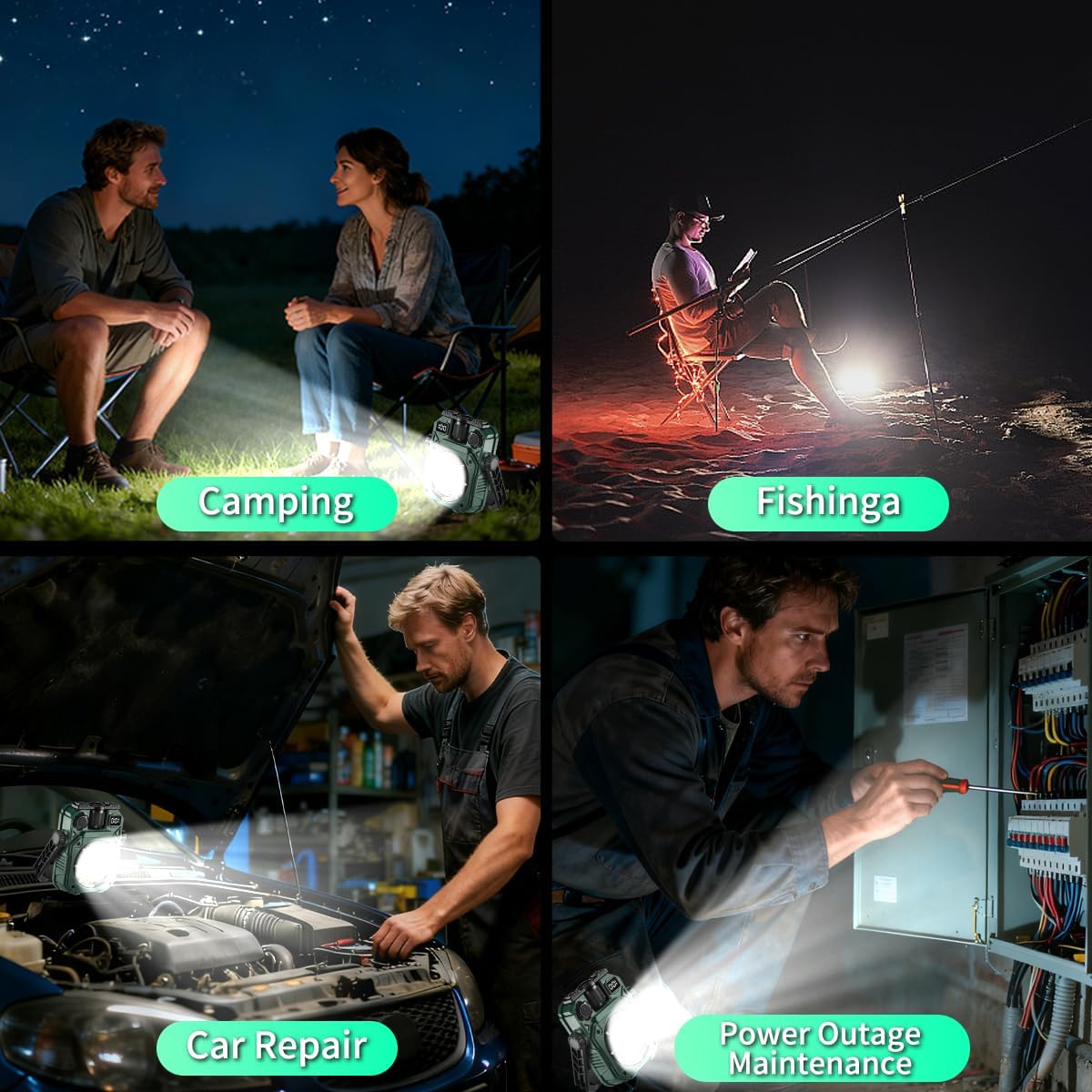 LED Work Light, 2000LM Portable Work Light, Work Lights on Stand Rotatable Stand and Handle, Hook Design LED Flood Light for Workshop Garage, Construction Site
