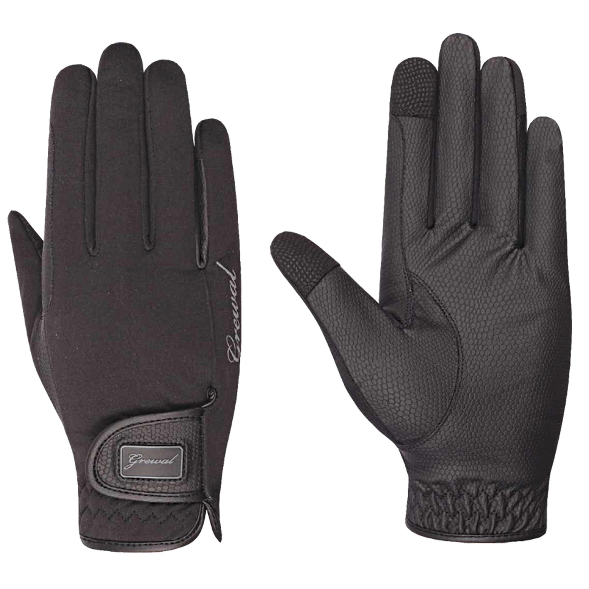 Grewal Equestrian Matilda RK-Serino KT Synthetic Leather Riding Gloves with Soft Shell Fabric, Black sz 6 (Small)