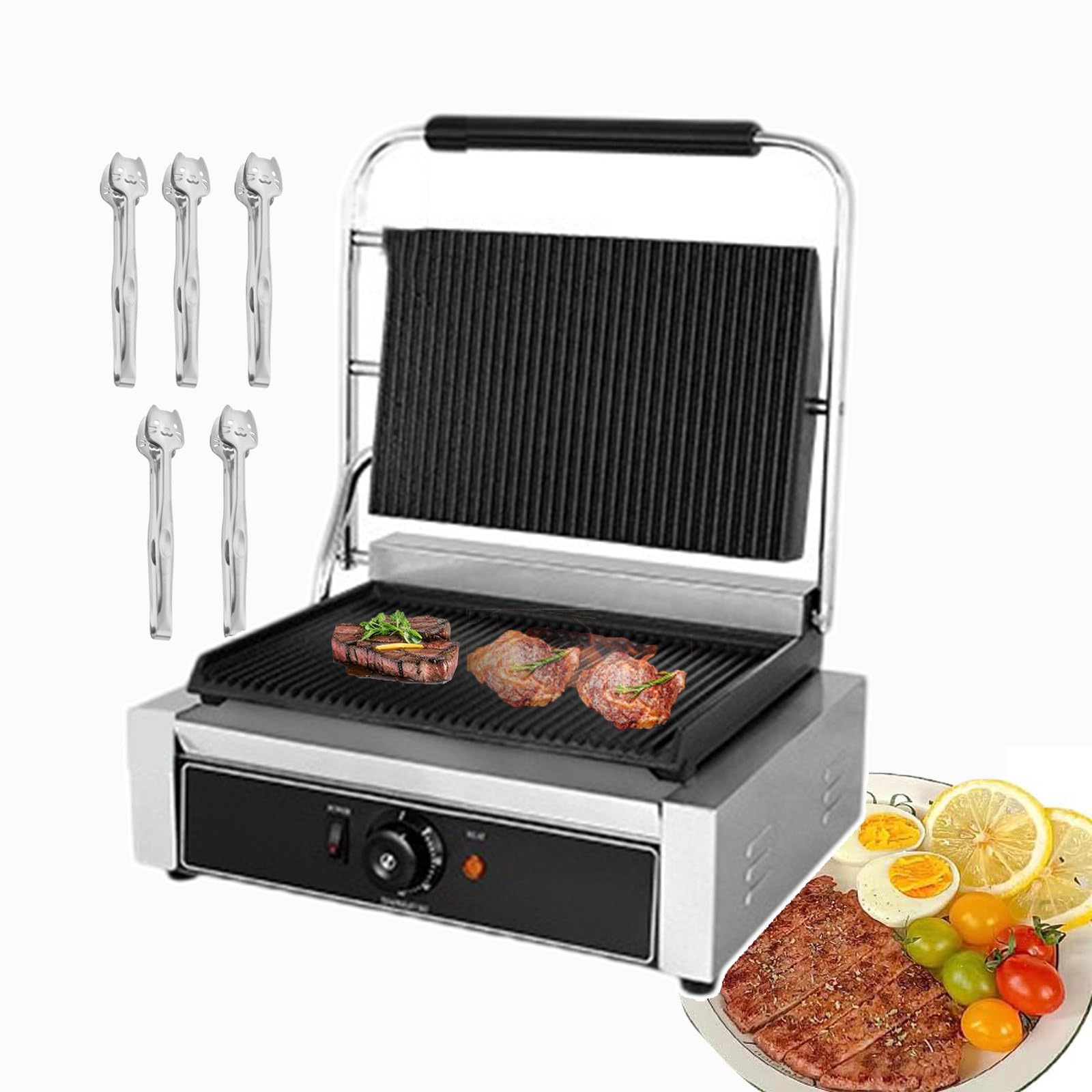 Electric Sandwich Press Grill/Toastie Maker-Głębokie wypełnienie nietoperzowe gorące płyty, komercyjne producenci gofrów i grill z 5 grillami szczypcami (2200W)
