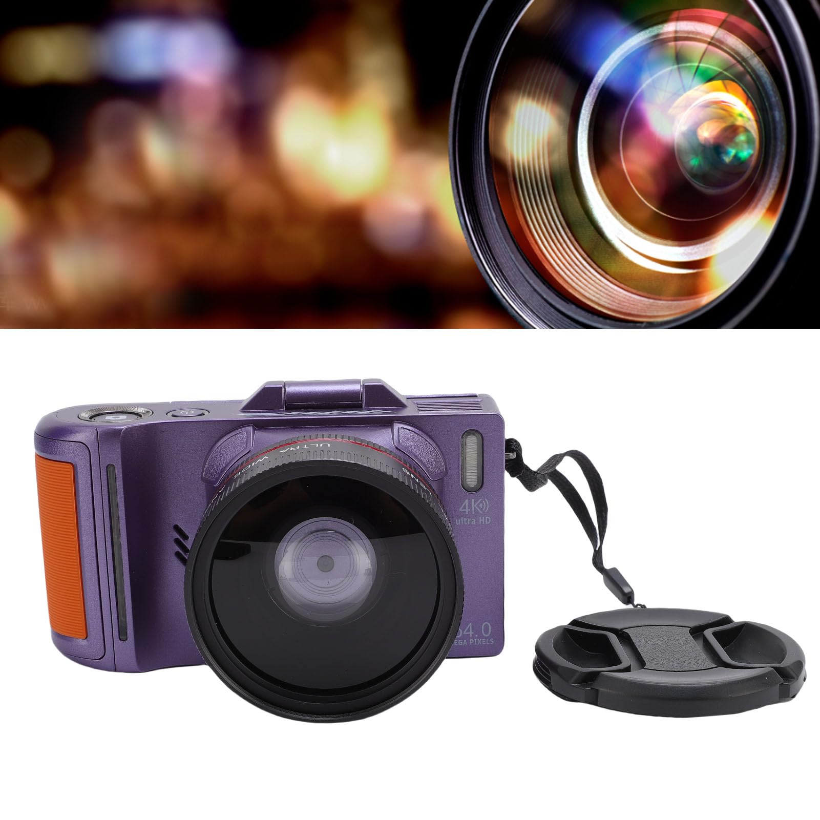 Cuifati Aparat Cyfrowy 4K do Fotografii, 64MP 18x Optyczny Zoom Cyfrowy z Ekranem Klapki, 3 -calowy Ekran Wyświetlacza Automatyczna Kamera Vloggingowa, dla Początkujących, Nastolatków (PURPLE)