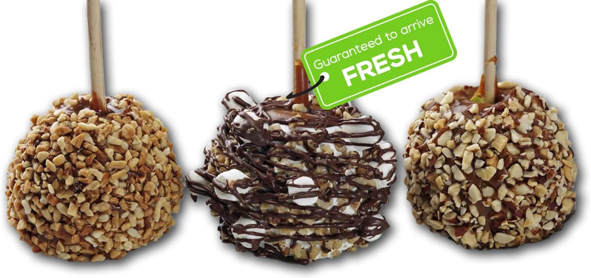 US Sweets Caramel Apple 3 Pack - Caramel Granny Smith Apples Rolled in Nuts & Marshmallows w/Chocolate Drizzle | Delicious Gift | Handmade in Small Batches | Guaranteed to Arrive Fresh