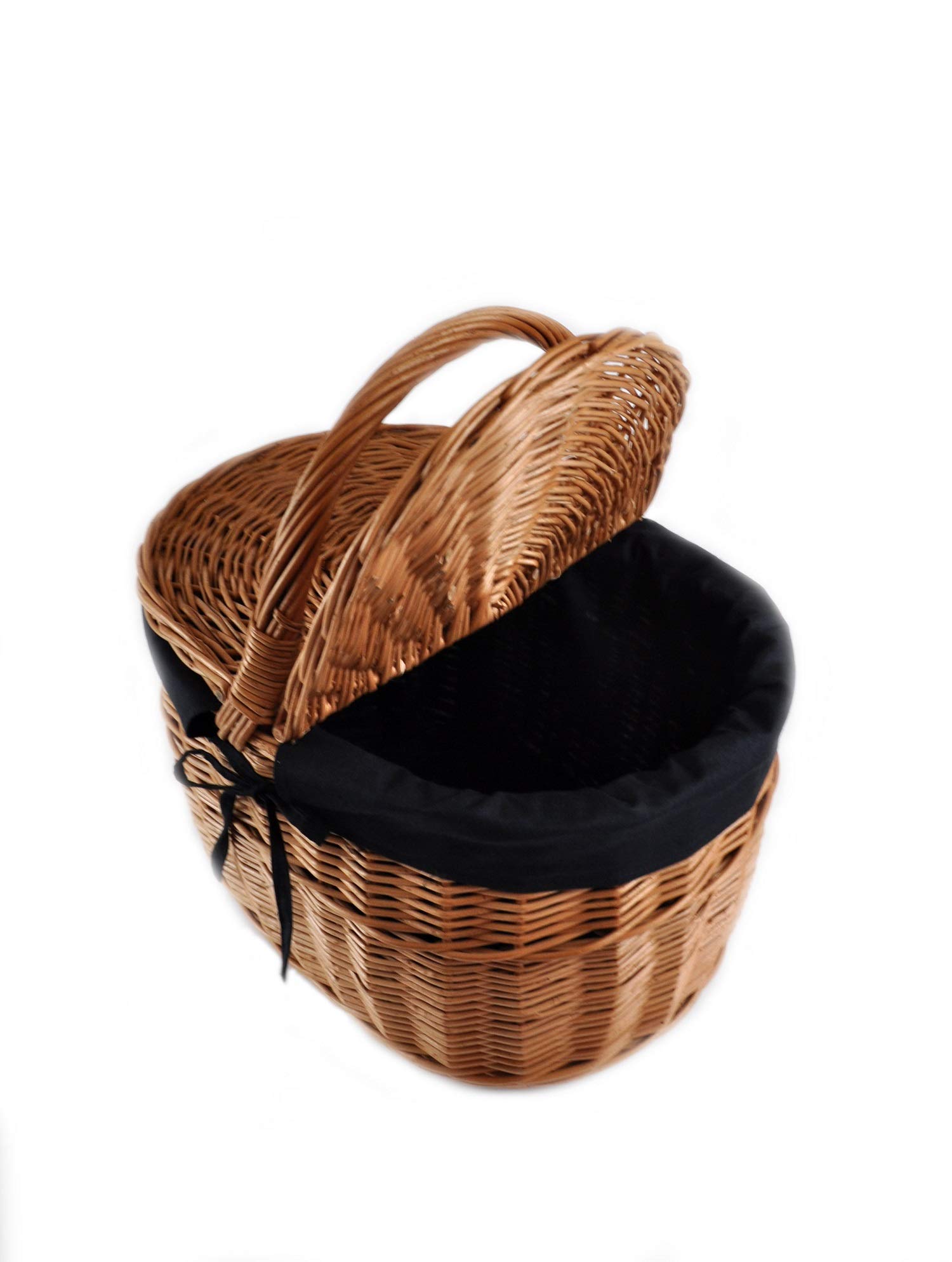 Korb Picknickkorb Tragekorb Einkaufskorb mit 2 Deckeln Weidenkorb Vollweide geflochten braun mit Stoffeinlage K12-027-SS